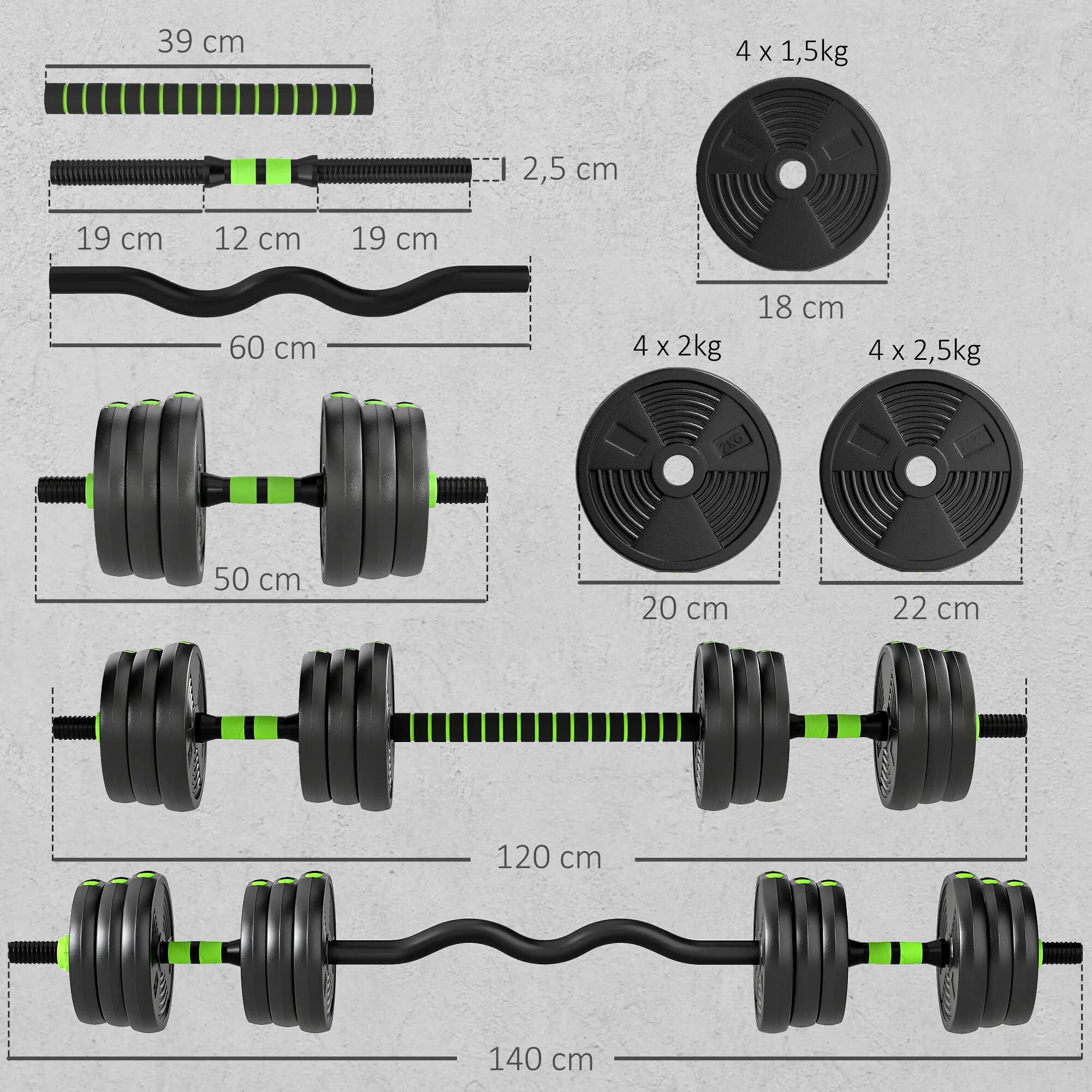 Ensemble d'haltères - Musculation - 3en1, noir et vert 5/6