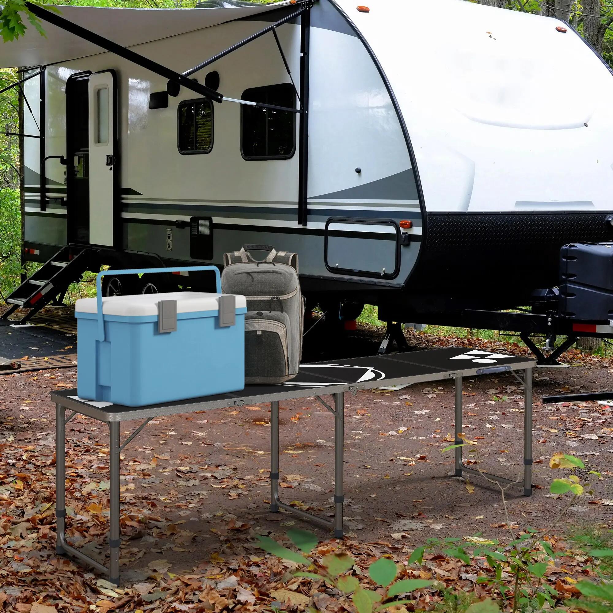 Table de camping pliante, légère, réglable en hauteur, structure en aluminium 4/9