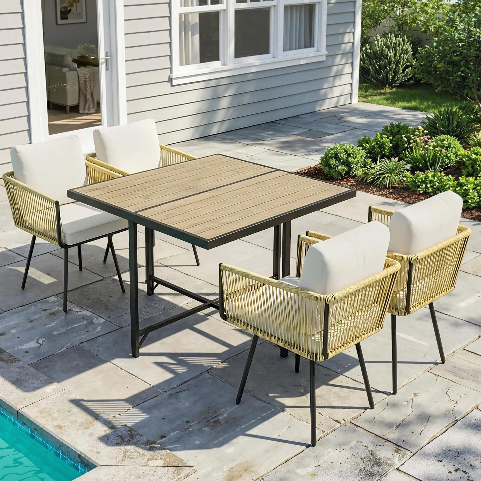 Conjunto jardín ratán mesa 110x110 y 4 sillones 2/5
