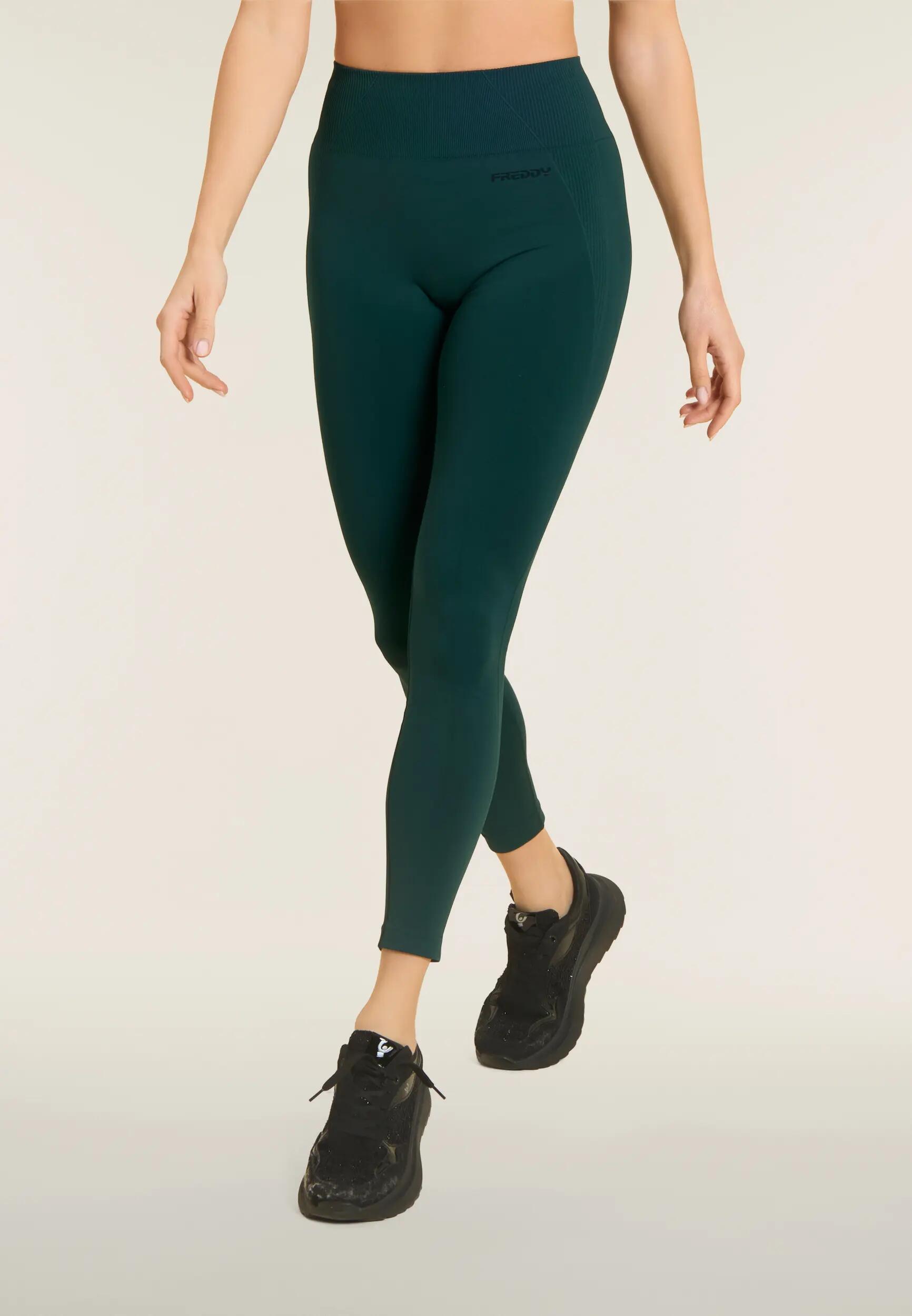 Leggings Seamless 7/8 con Vita Alta e Inserti in Costina 2/6