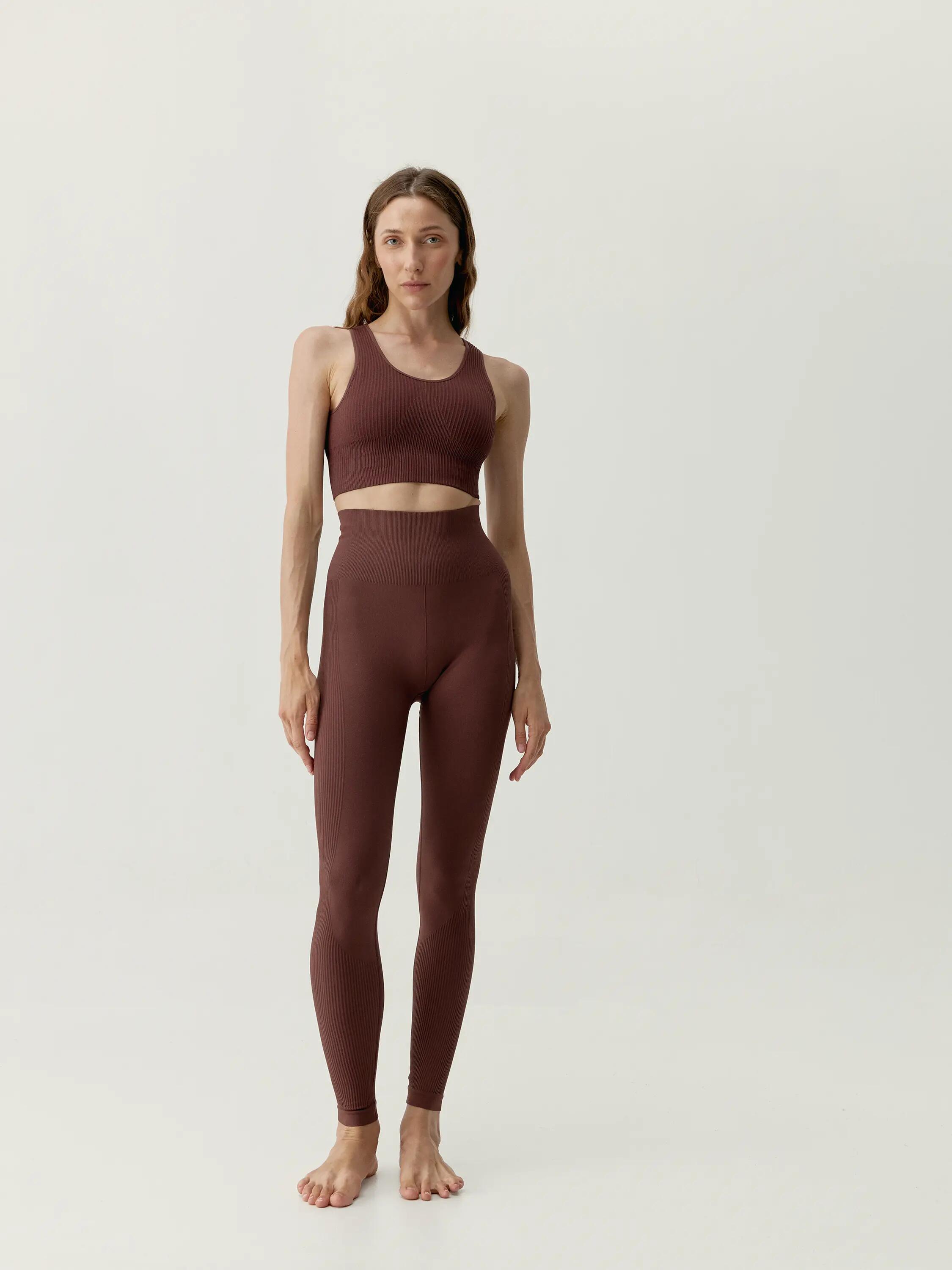 Sportleggings Damen Flow Nahtlos lang hoher Bund 4/5