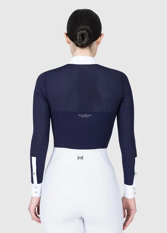 Camisa de Concurso Manga Larga Mujer Equitación Maximilian Grace Marino 3/8