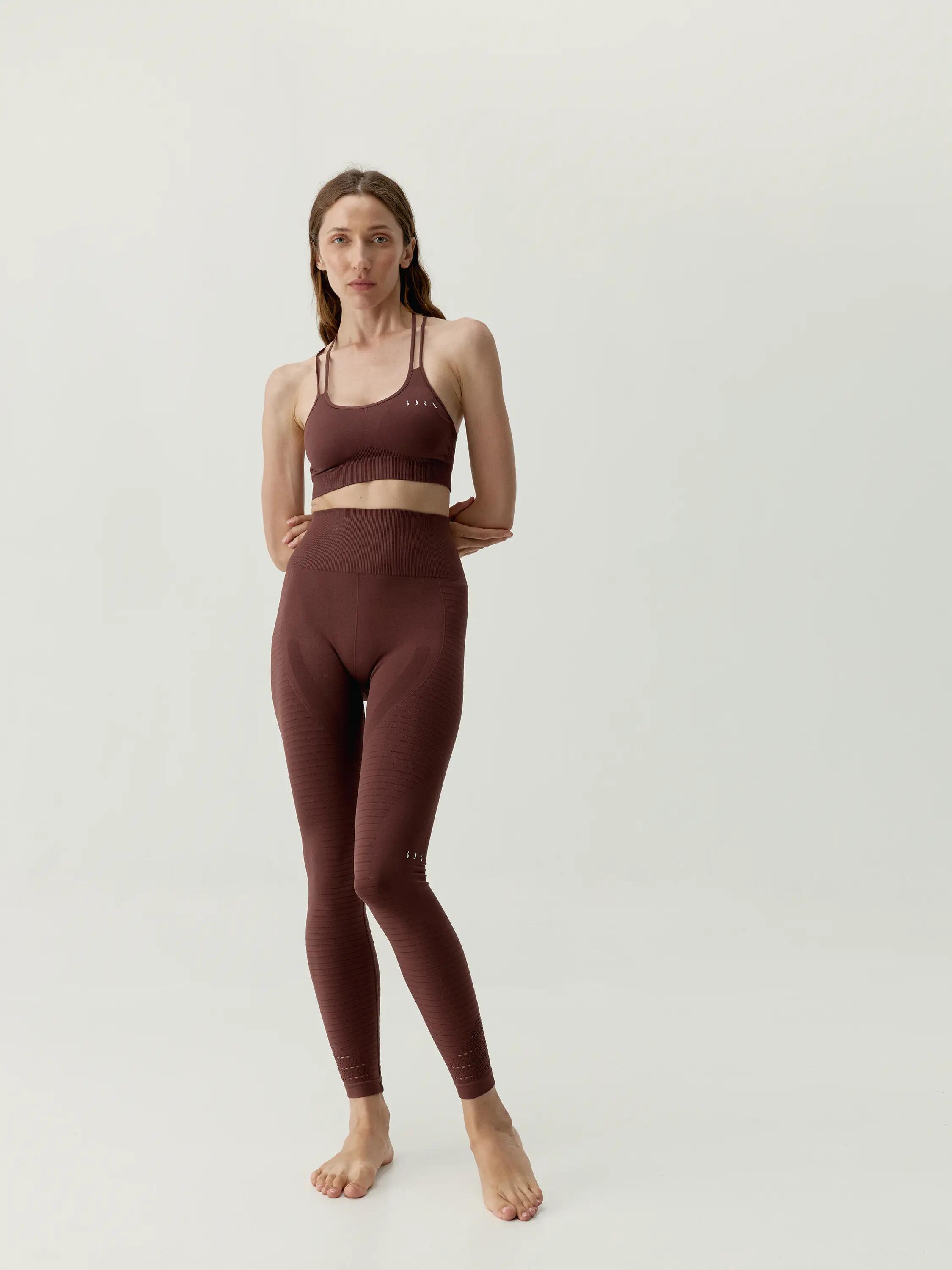 Legging de sport femme Hatha longueur longue taille haute 4/5