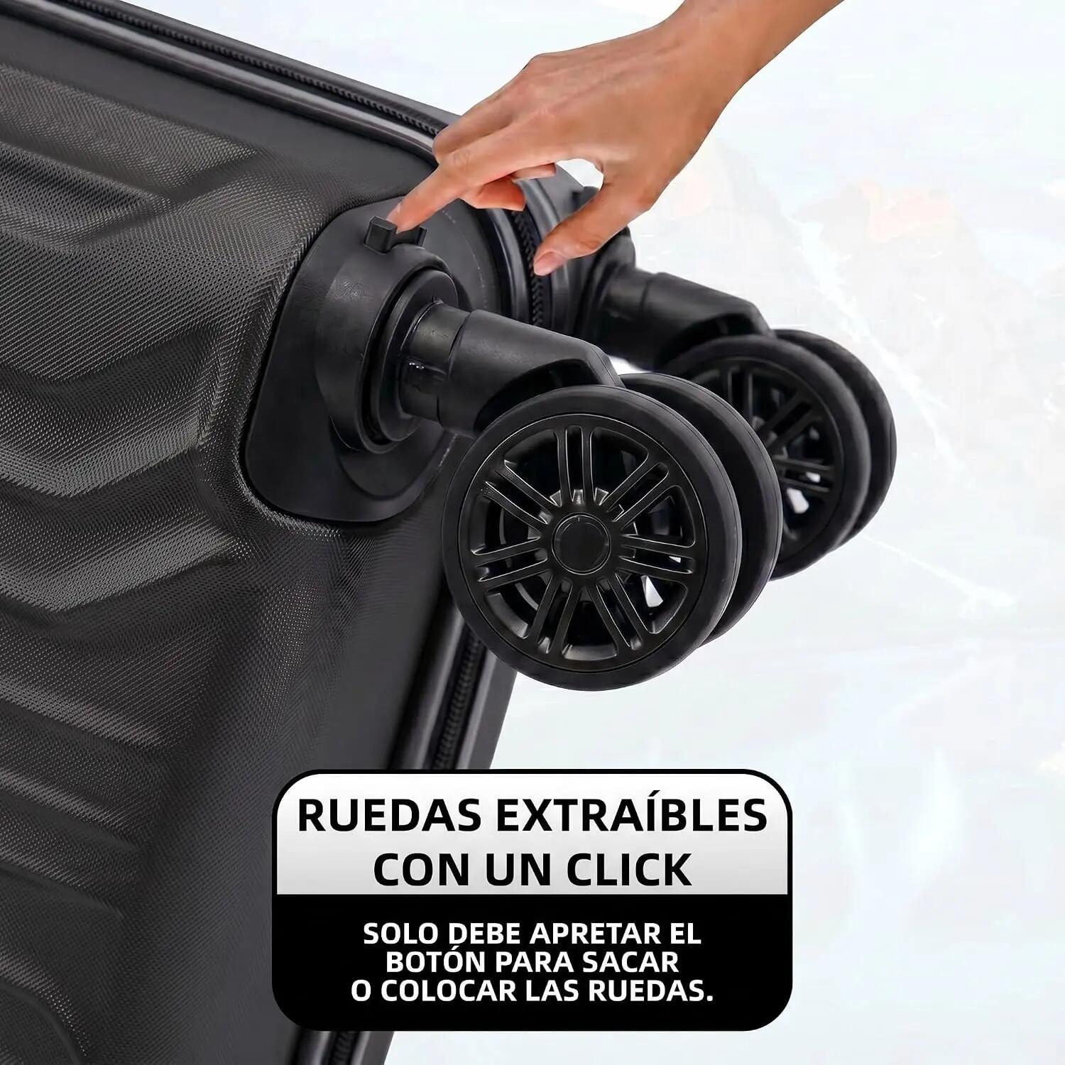 Maleta Equipaje de Mano 40x30x20cm (27L) Ruedas 360º Desmontables. ABS (Negro) 6/7