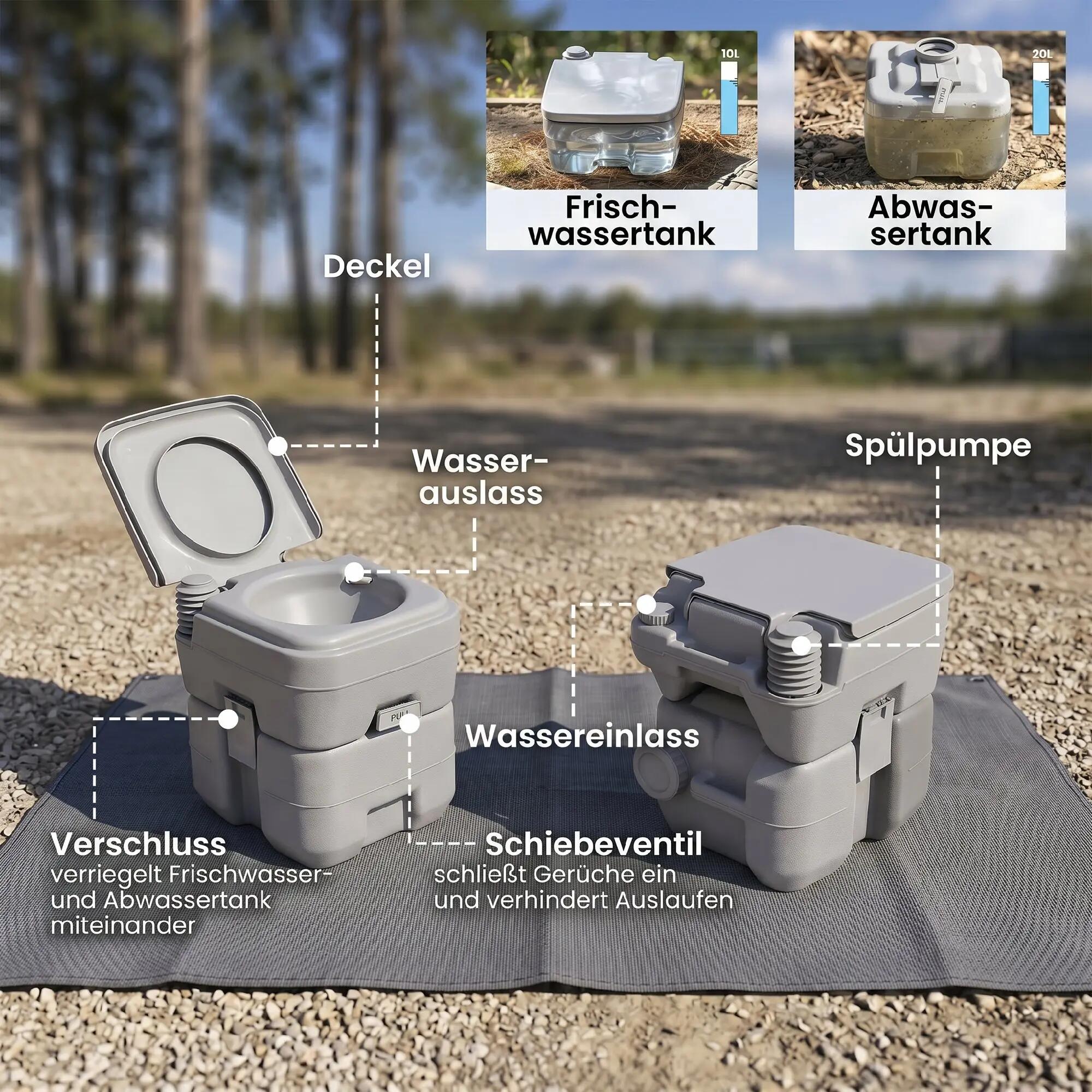 Toilettes portables - camping - léger, étanche, chasse d'eau - gris 6/6