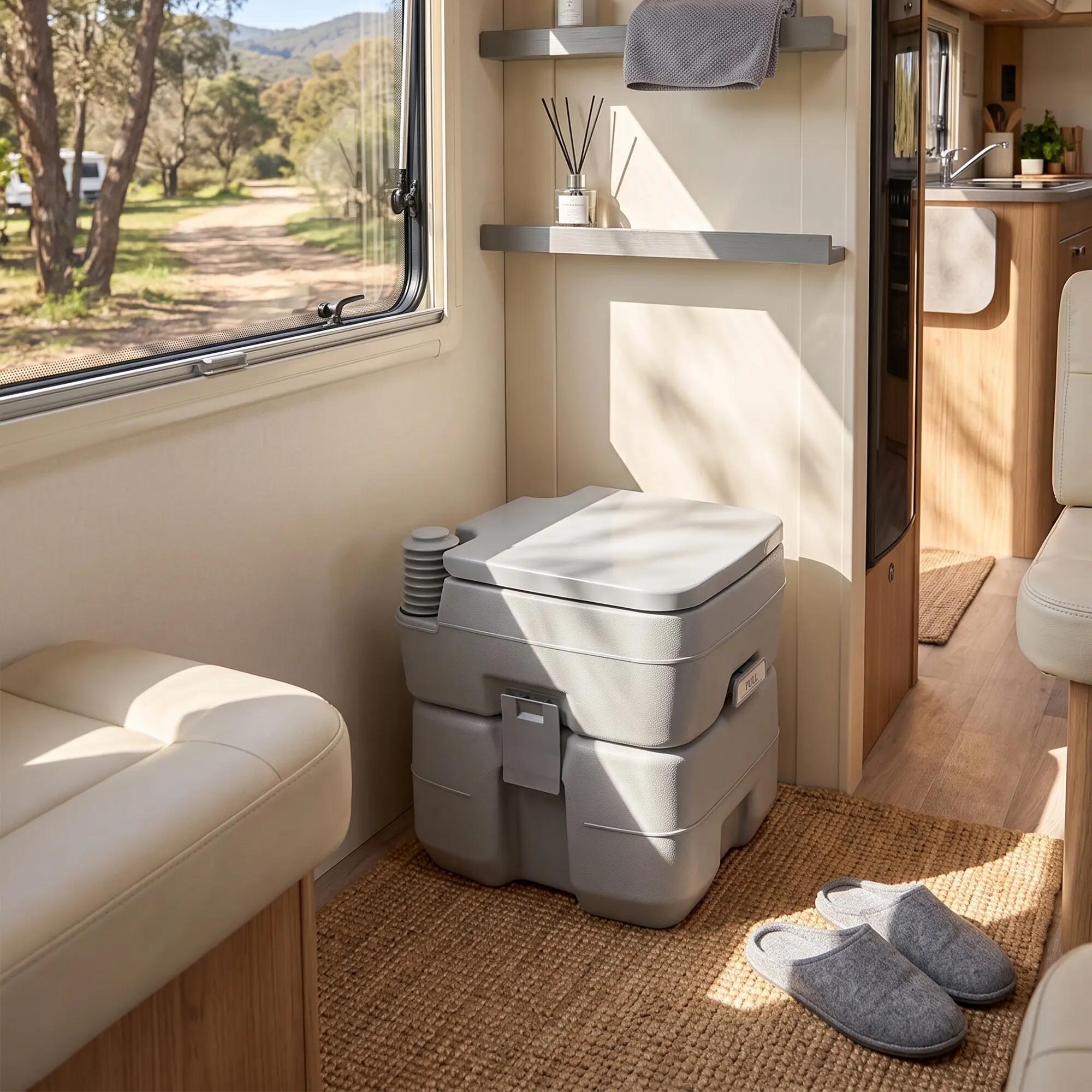 Toilettes portables - camping - léger, étanche, chasse d'eau - gris 4/6