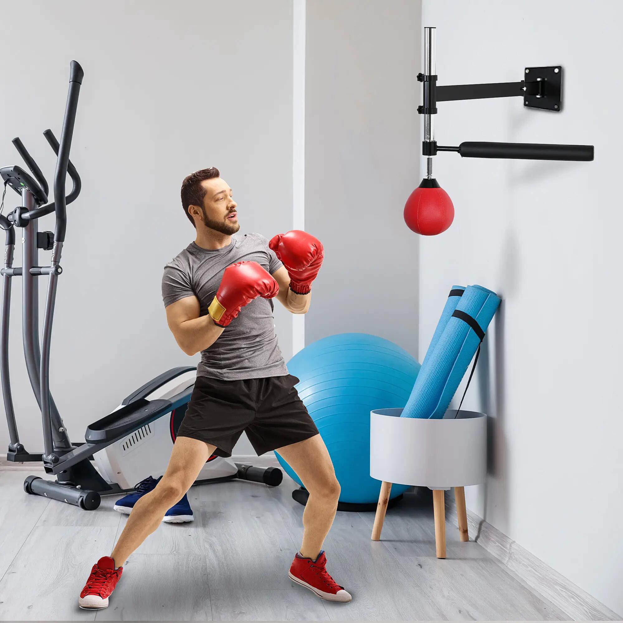 rack de boxe mural - boxing - réglable, compact - noir/rouge 4/6