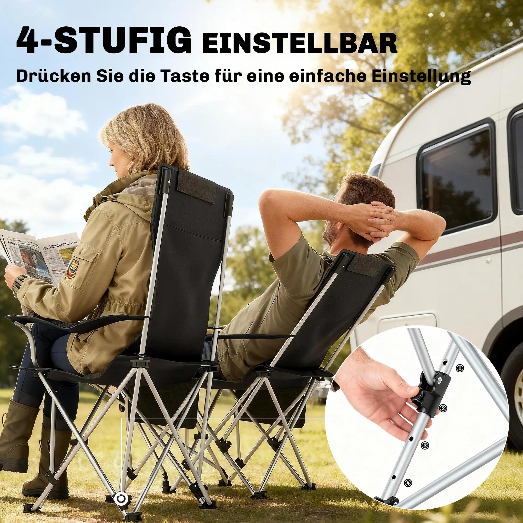 Chaises de camping - camping et pêche - pliantes, repose-pieds amovible - noir 6/6
