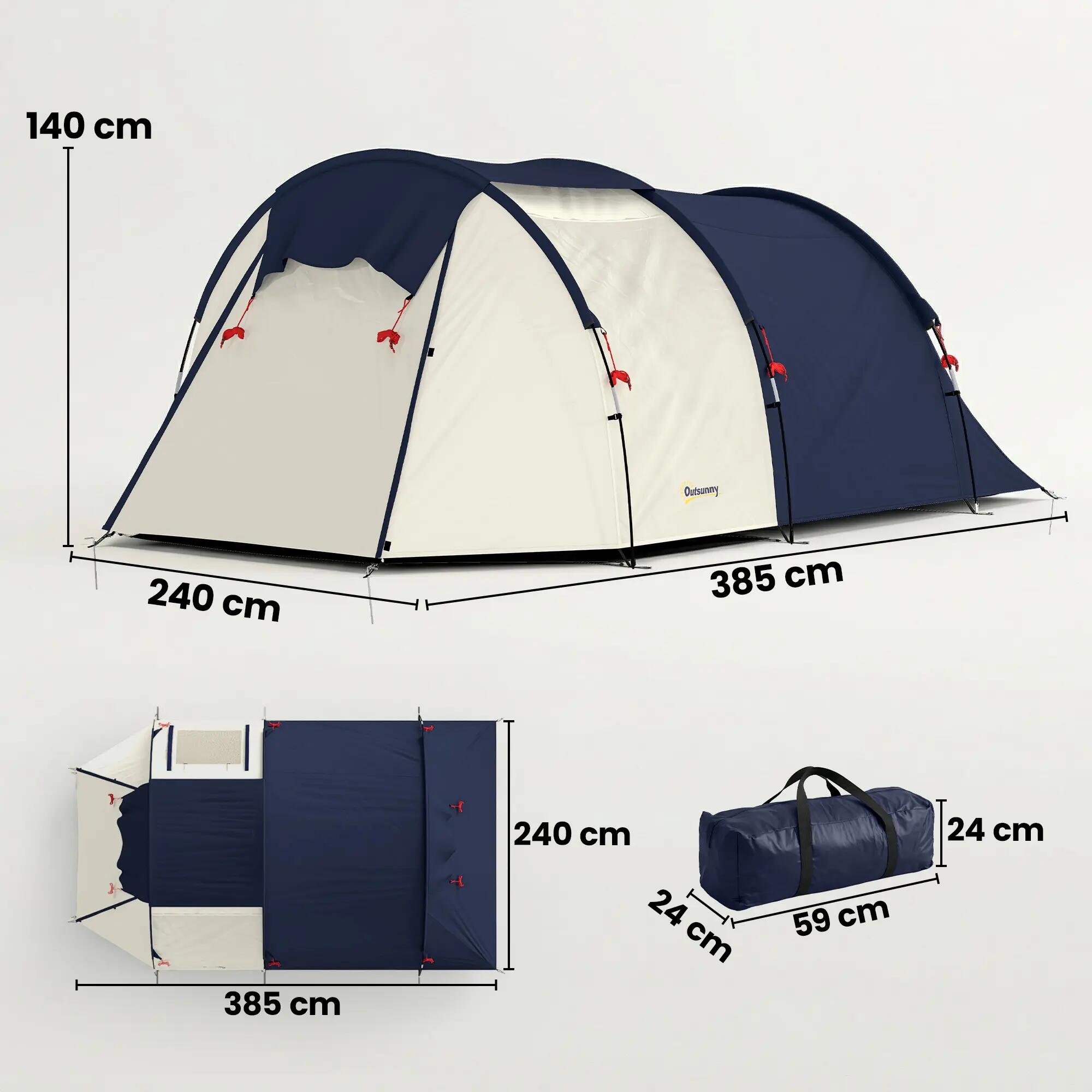 Tente tunnel - Camping - Chambre et séjour séparés - Polyester 5/6