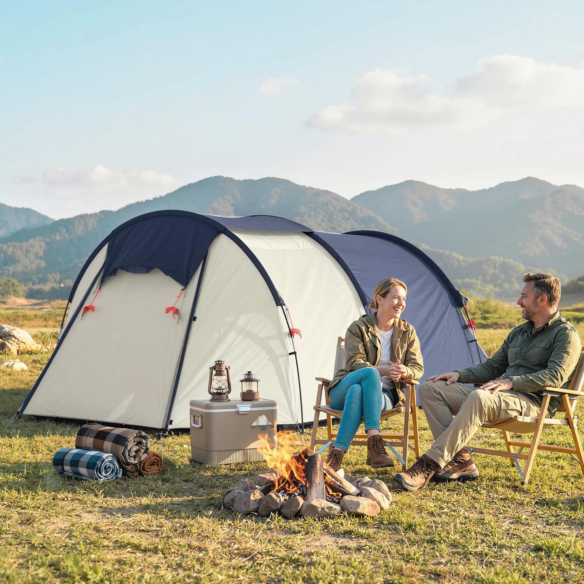 Tente tunnel - Camping - Chambre et séjour séparés - Polyester 4/6