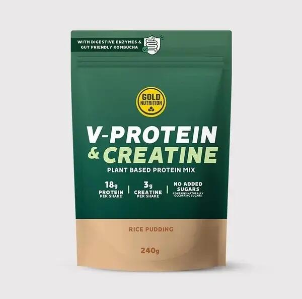 Pudra proteica vegetala V-Protein + Creatina, orez cu lapte, GoldNutrition, 240g