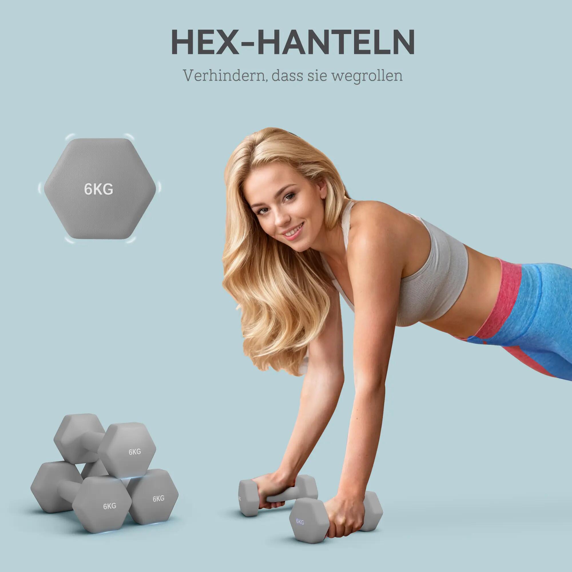 Haltères - Haltérophilie - Unisexe - Hexagonales antidérapantes - Gris 6/6