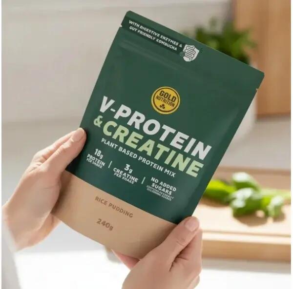 Pudra proteica vegetala V-Protein + Creatina, orez cu lapte, GoldNutrition, 240g 3/4