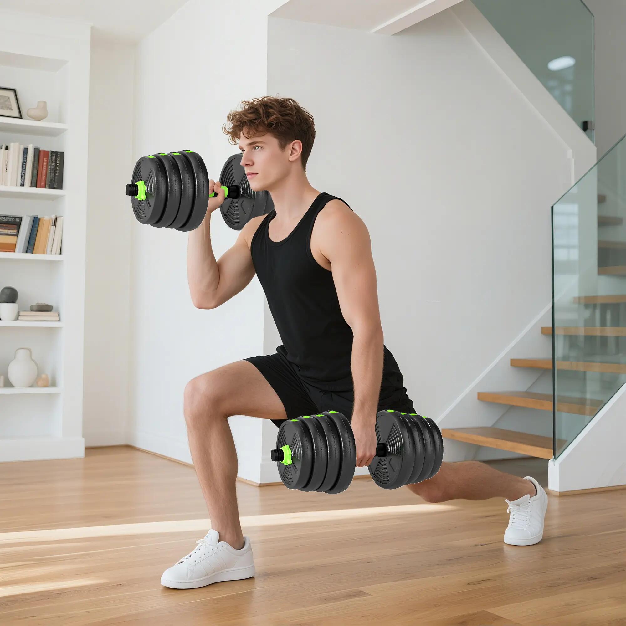 Kit haltères 3 en 1 musculation - Barre Olympic + Curl EZ - 30Kg - vert noir 2/5