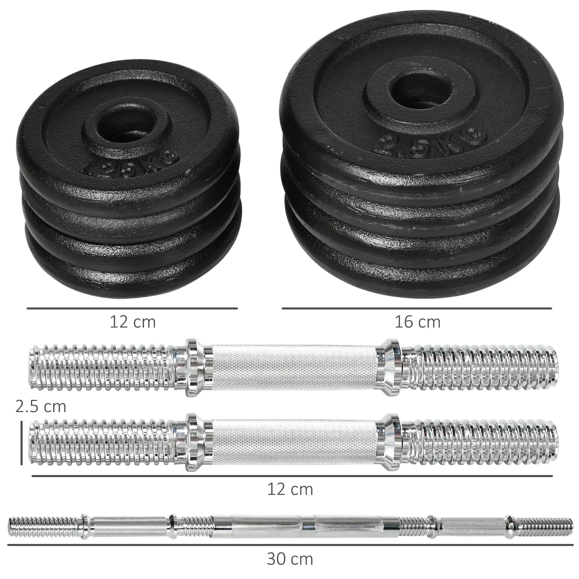 Haltère, barre d'haltères, 2 en 1, 20 kg, 8 disques de poids, acier inoxydable, 5/9