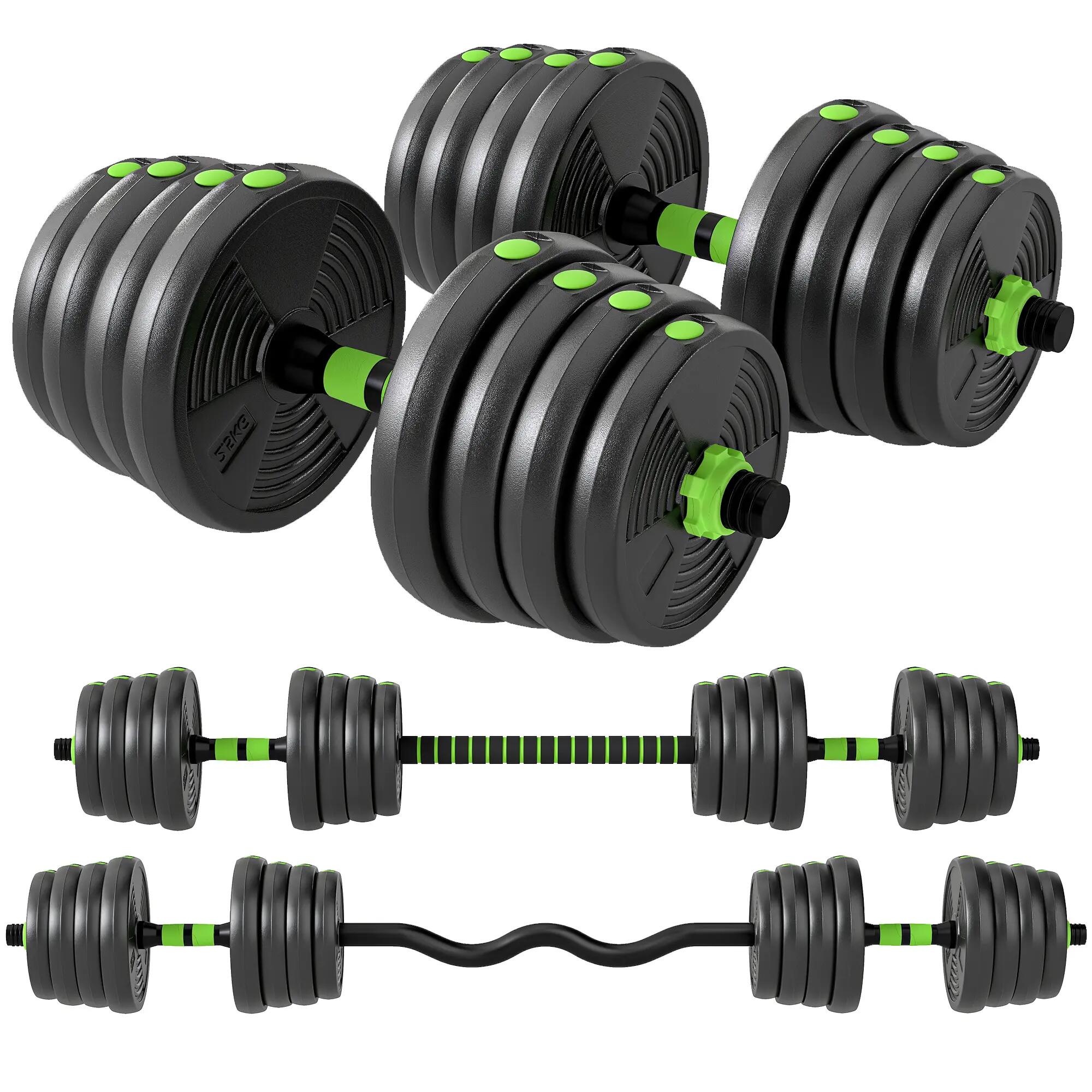 Kit haltères 3 en 1 musculation - Barre Olympic + Curl EZ - 30Kg - vert noir 5/5