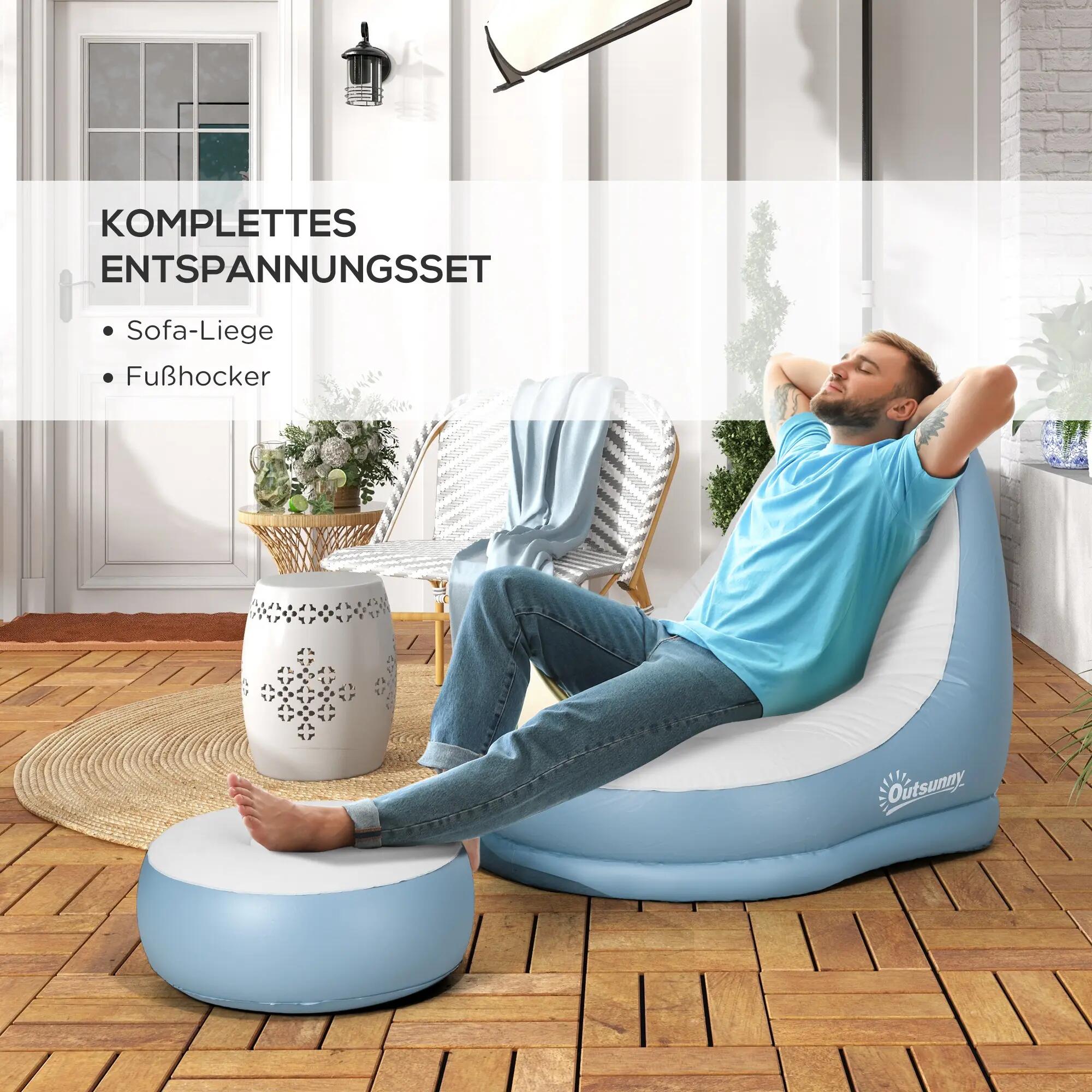 canapé gonflable - camping - unisexe - ergonomique, pliable - blanc et bleu 6/6