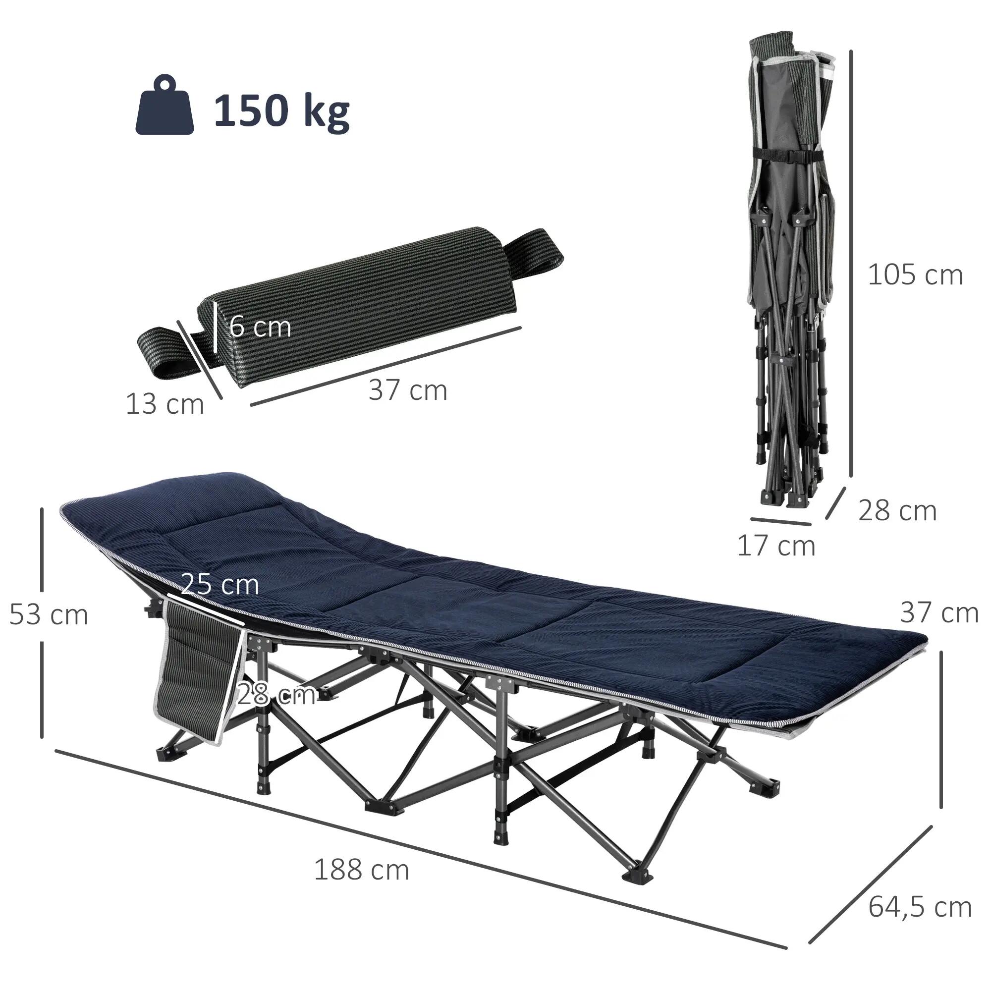 Lit de camp - Camping - Pliable oreiller et têtière - Bleu foncé 5/6