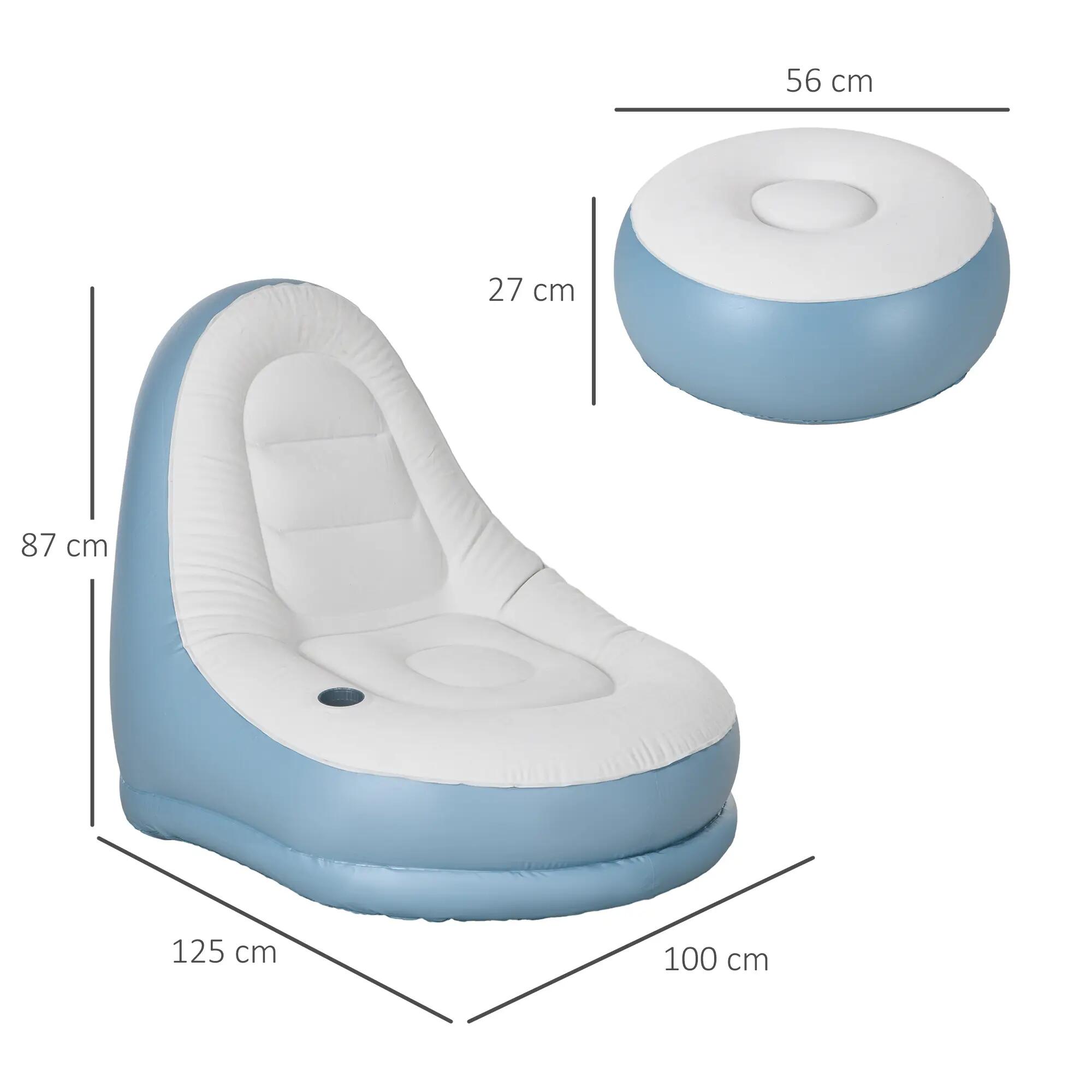 canapé gonflable - camping - unisexe - ergonomique, pliable - blanc et bleu 5/6