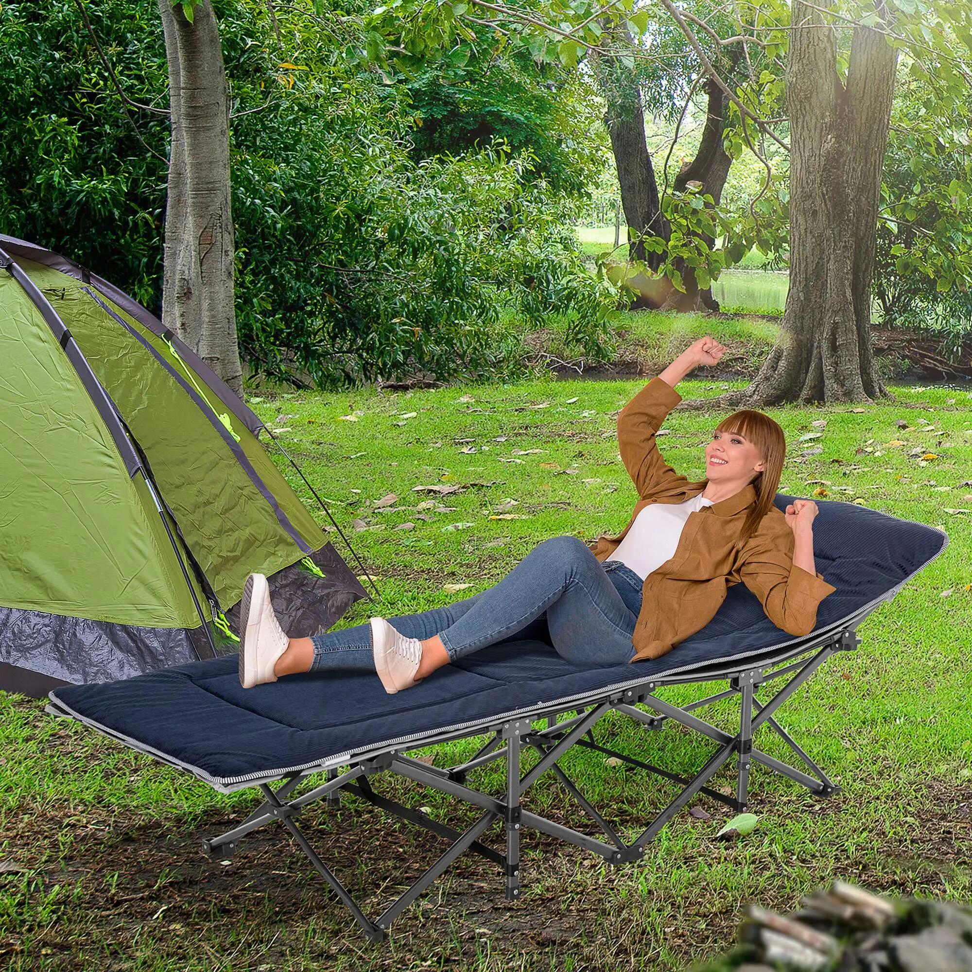 Lit de camp - Camping - Pliable oreiller et têtière - Bleu foncé 4/6