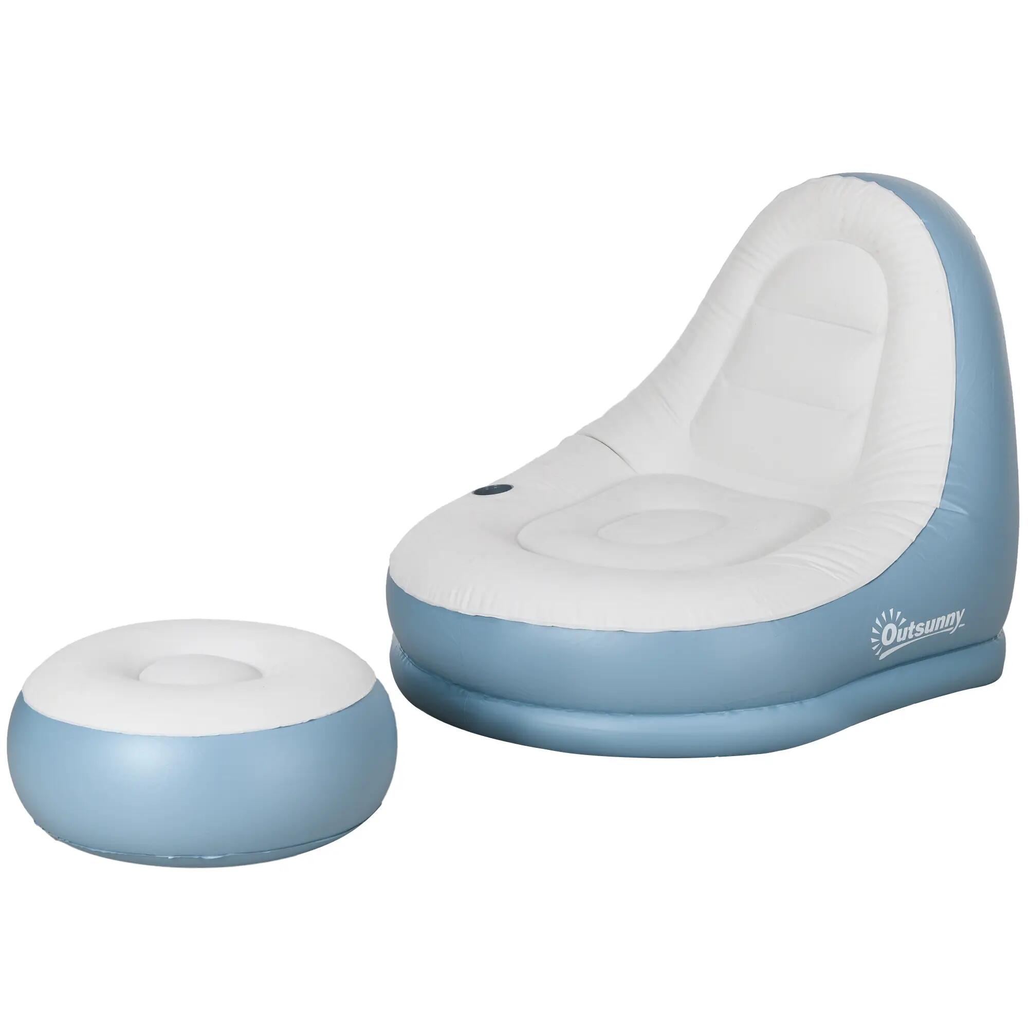 canapé gonflable - camping - unisexe - ergonomique, pliable - blanc et bleu 2/6