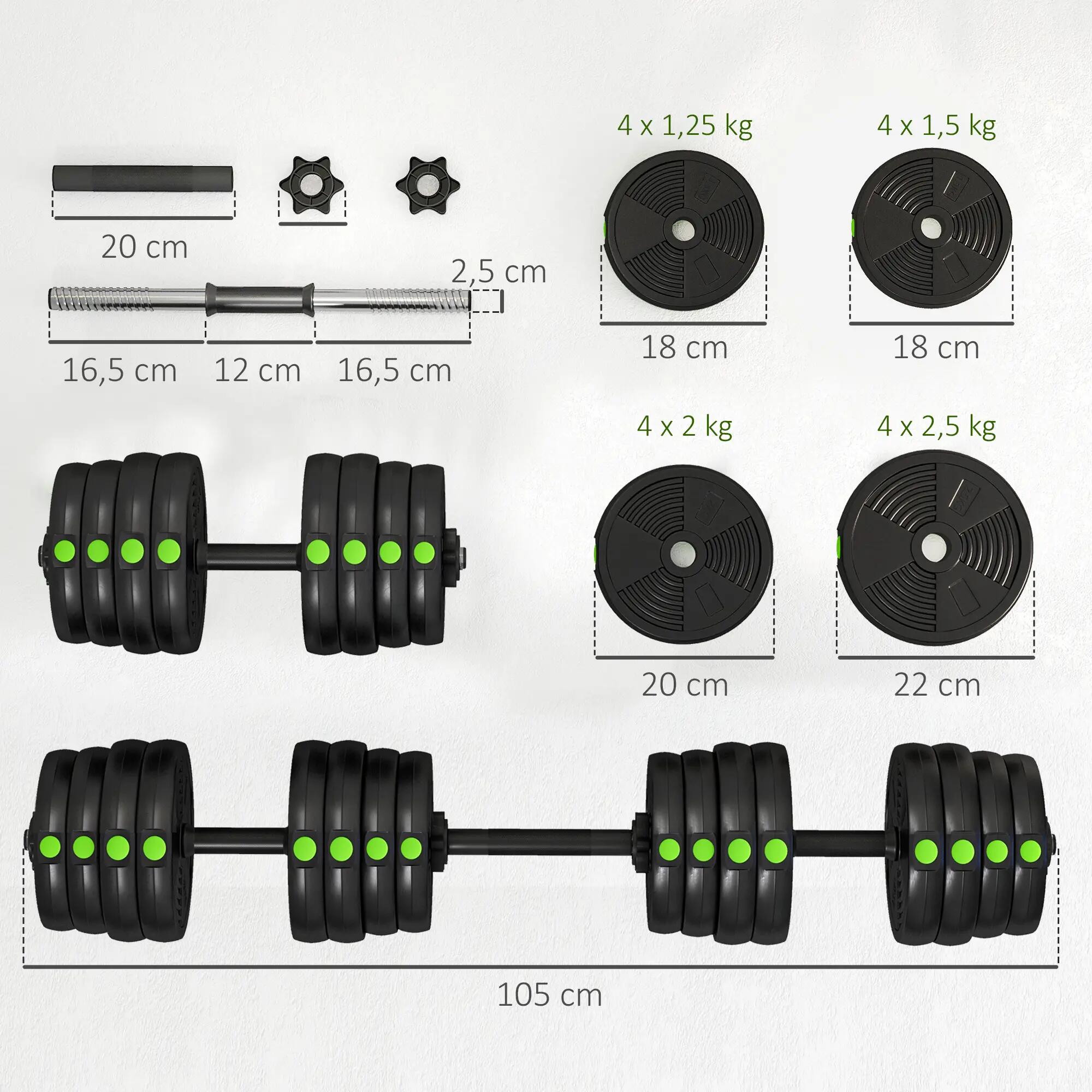 Haltères - musculation - femmes - ajustables - noir/vert 5/6
