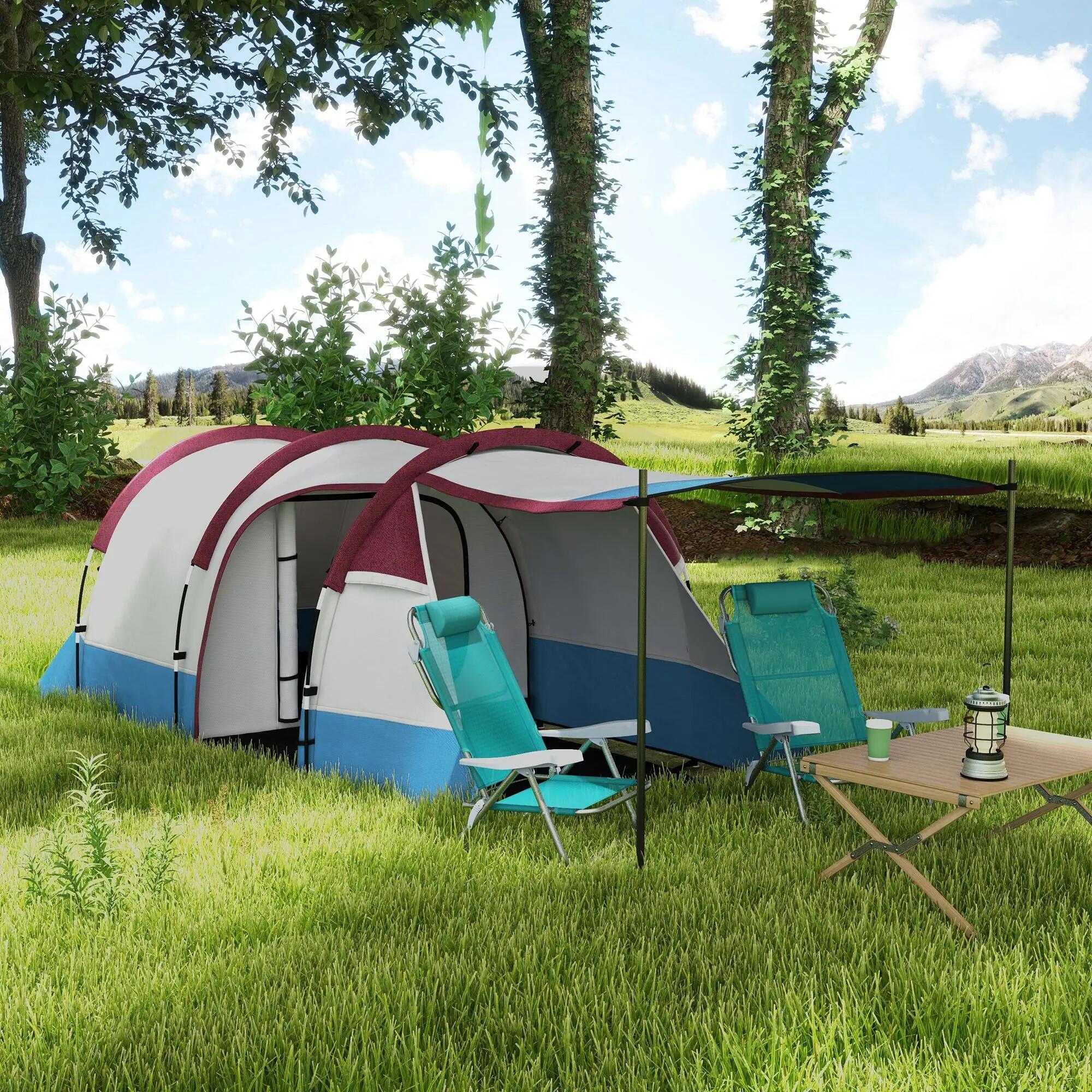 Tente - Plein air - Tunnel, 3 entrées, étanche - Rouge 4/6