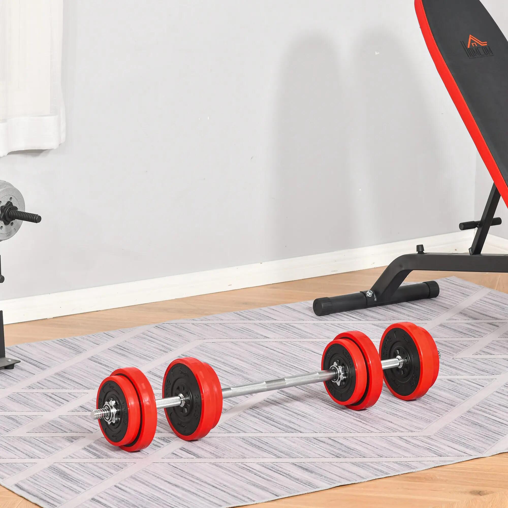 Ensemble haltères - 20 kg modulable - anti-rayures - rouge, noir 4/6
