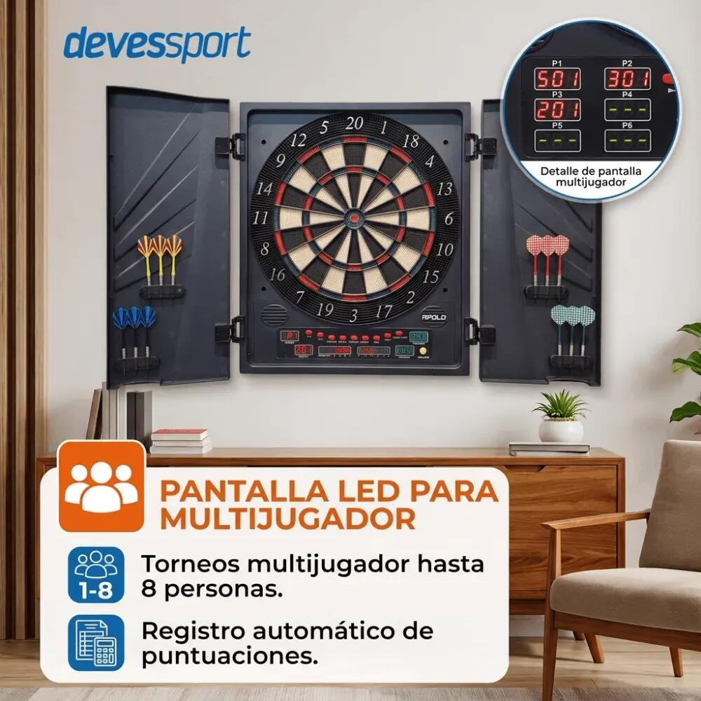Alvo de Dardos Eletrónico Apolo com Portas | 27 Jogos e 202 Variações | Ecrã 6 L 6/7