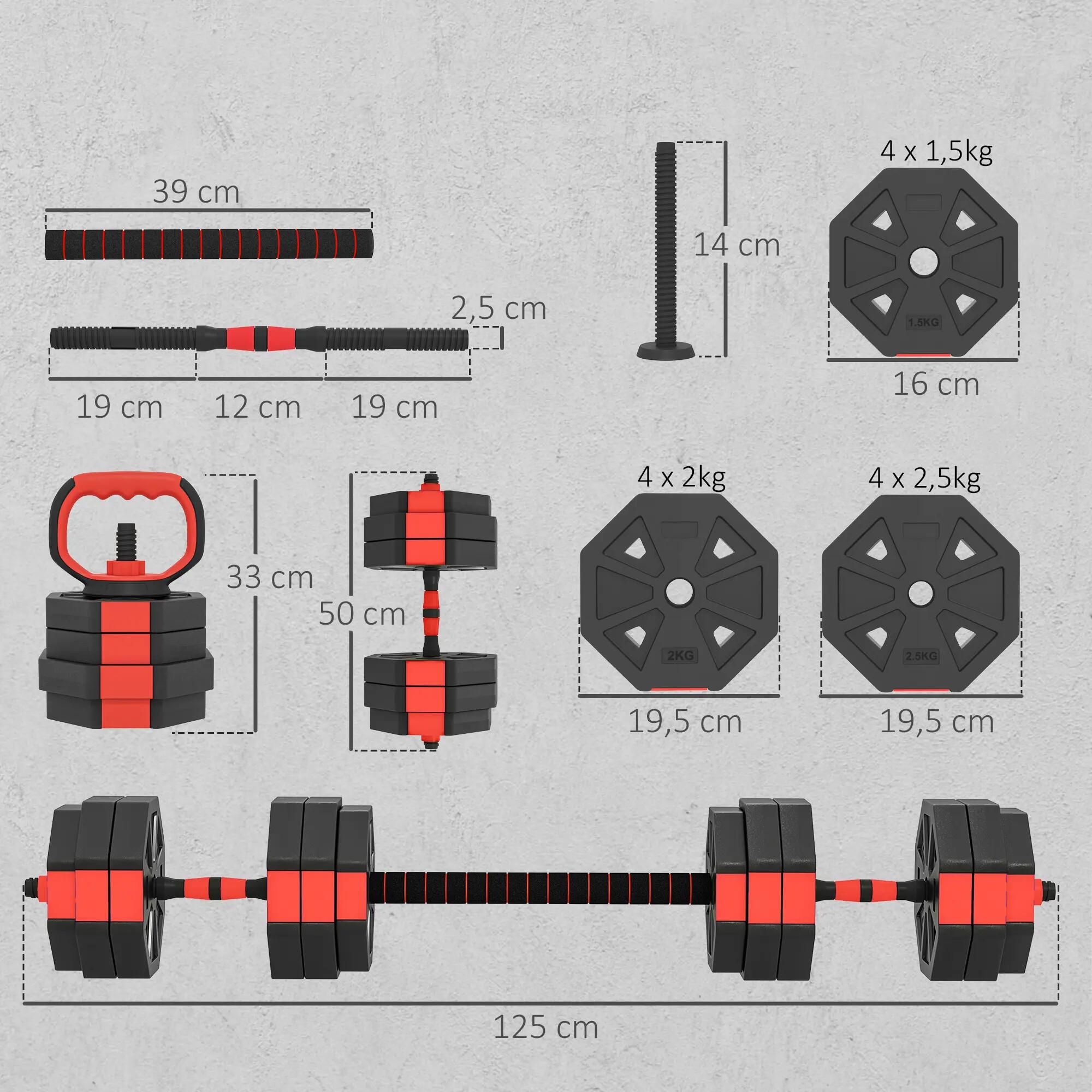 Ensemble d'haltères réglables - musculation - hommes - 6 en 1, jusqu'à 25 kg 5/6