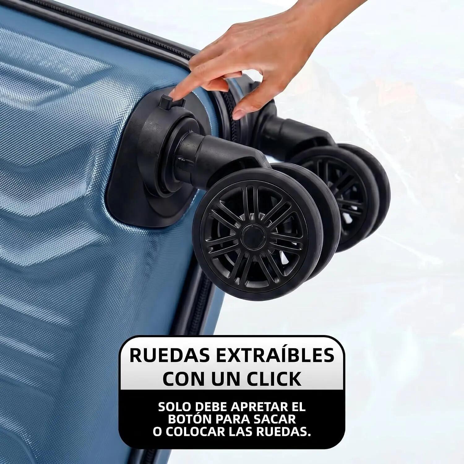 Maleta Equipaje de Mano 40x30x20cm (27L) Ruedas 360º Desmontables. ABS (Azul) 6/7