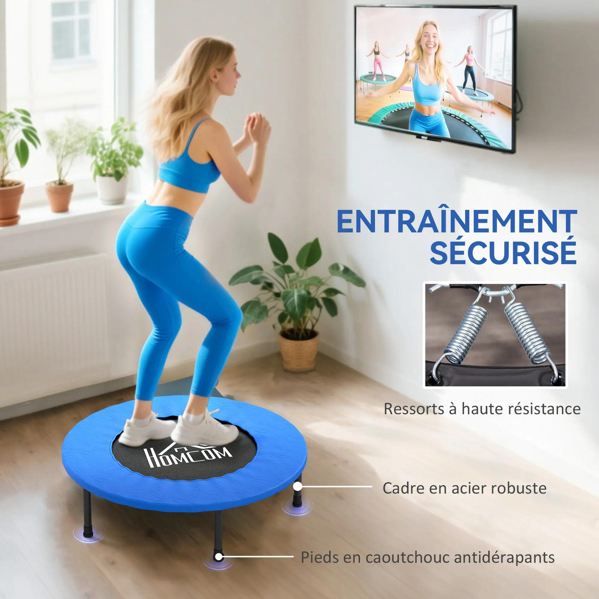 Mini trampoline fitness antidérapant 100 kg diamètre 81x22,5 cm bleu noir 6/6