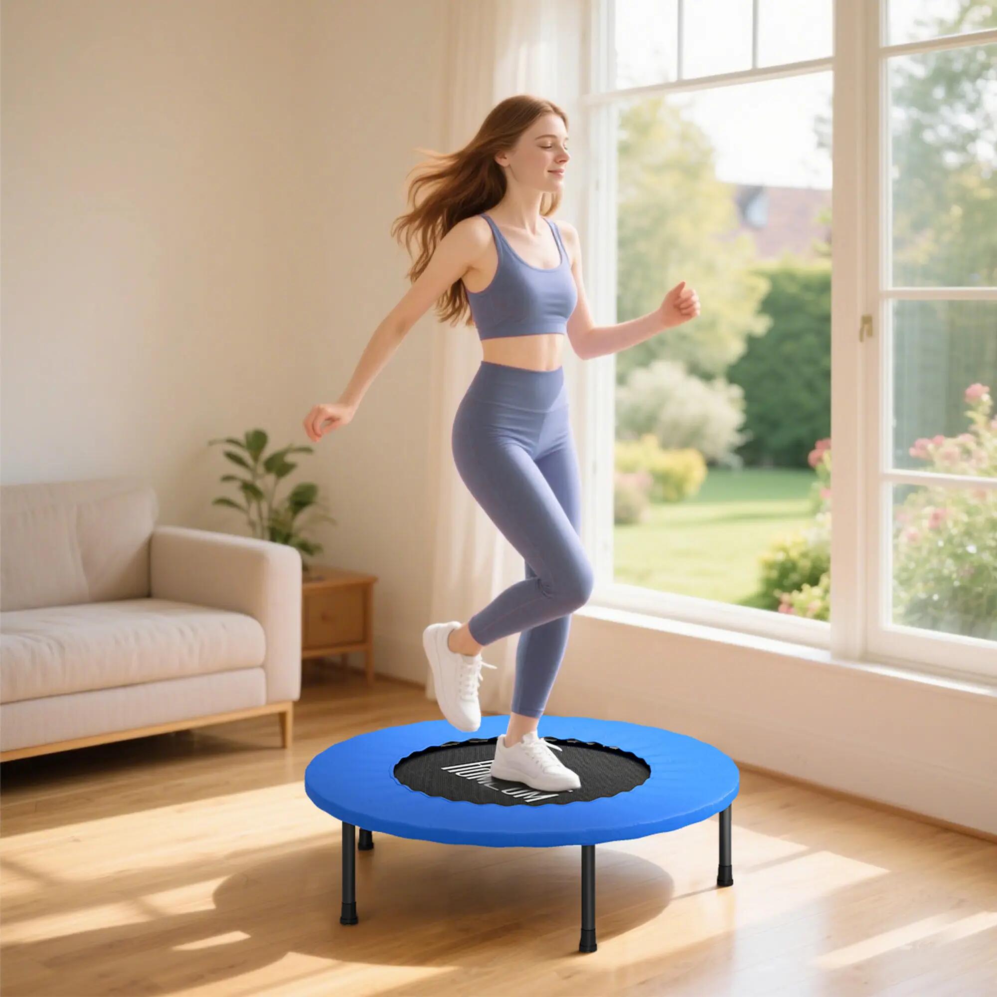 Mini trampoline fitness antidérapant 100 kg diamètre 81x22,5 cm bleu noir 3/6