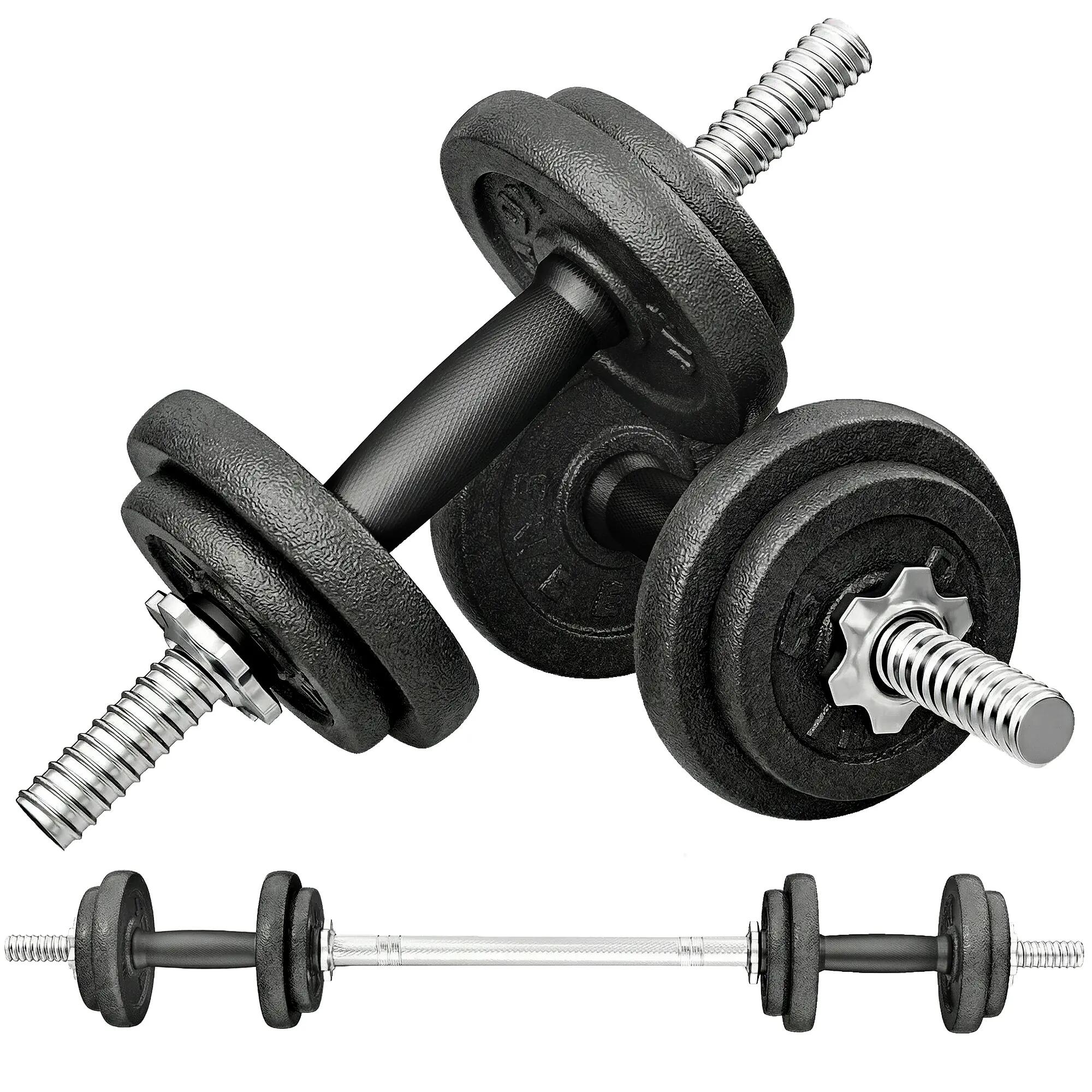 Ensemble d'haltères 2-en-1 20kg poids réglable kit haltères musculation barre d' 2/9