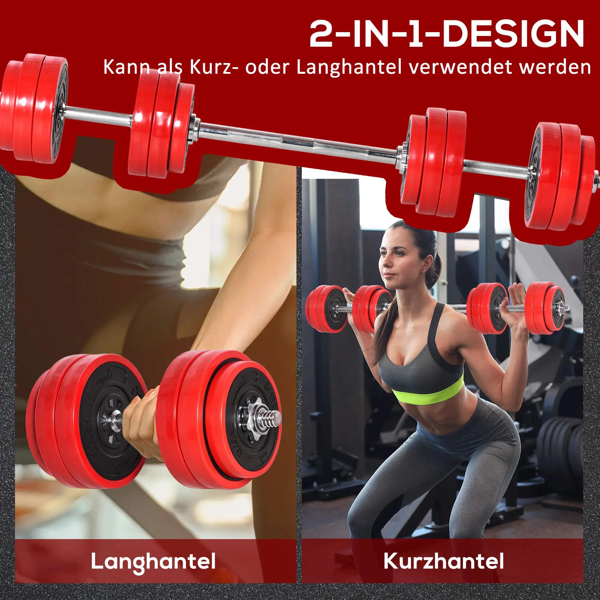 Ensemble d'haltères réglables 2 en 1 - Fitness - Unisexe - 30 kg - Rouge et noir 6/6