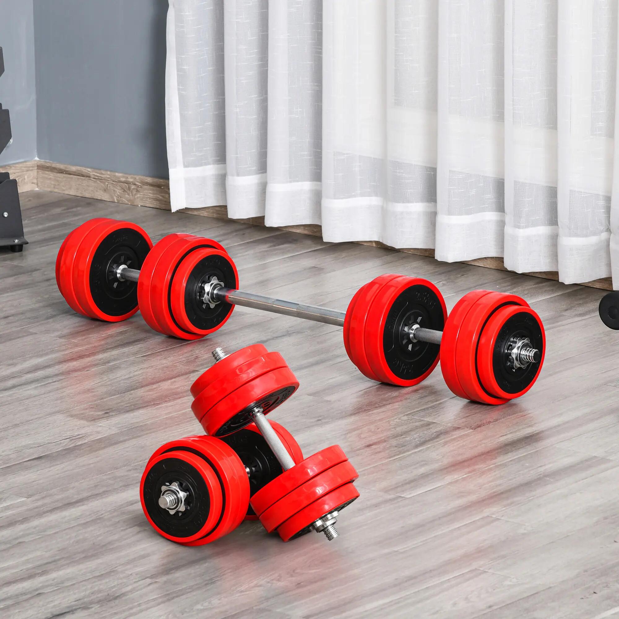 Ensemble haltères - musculation - mixte - 30 kg - rouge et noir 3/6