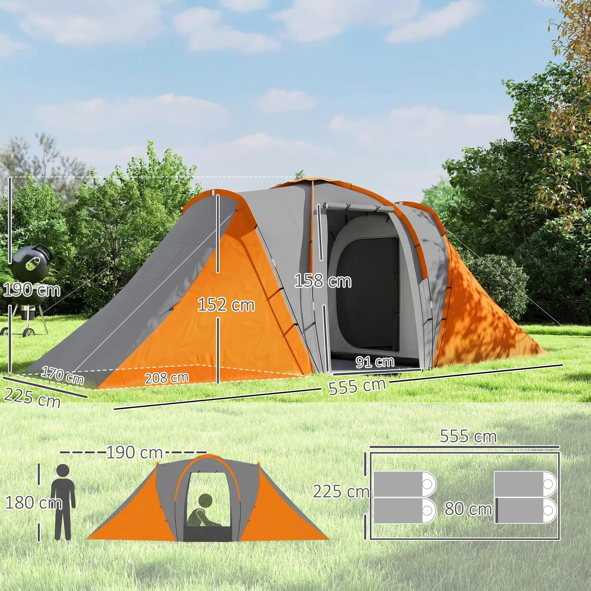 Tente tunnel - Plein air - 2 chambres - Gris/orange 5/6