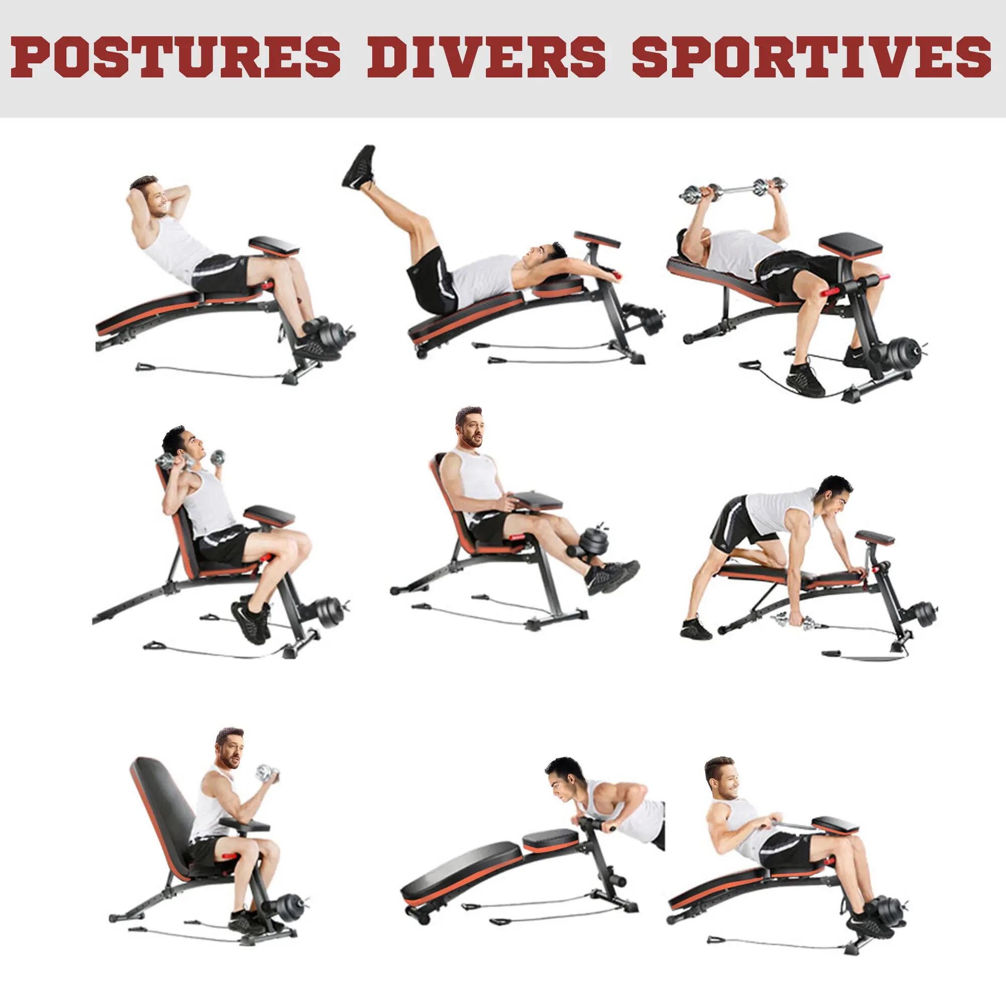 Banc musculation - fitness - inclinable 7 niveaux - noir/rouge 6/6