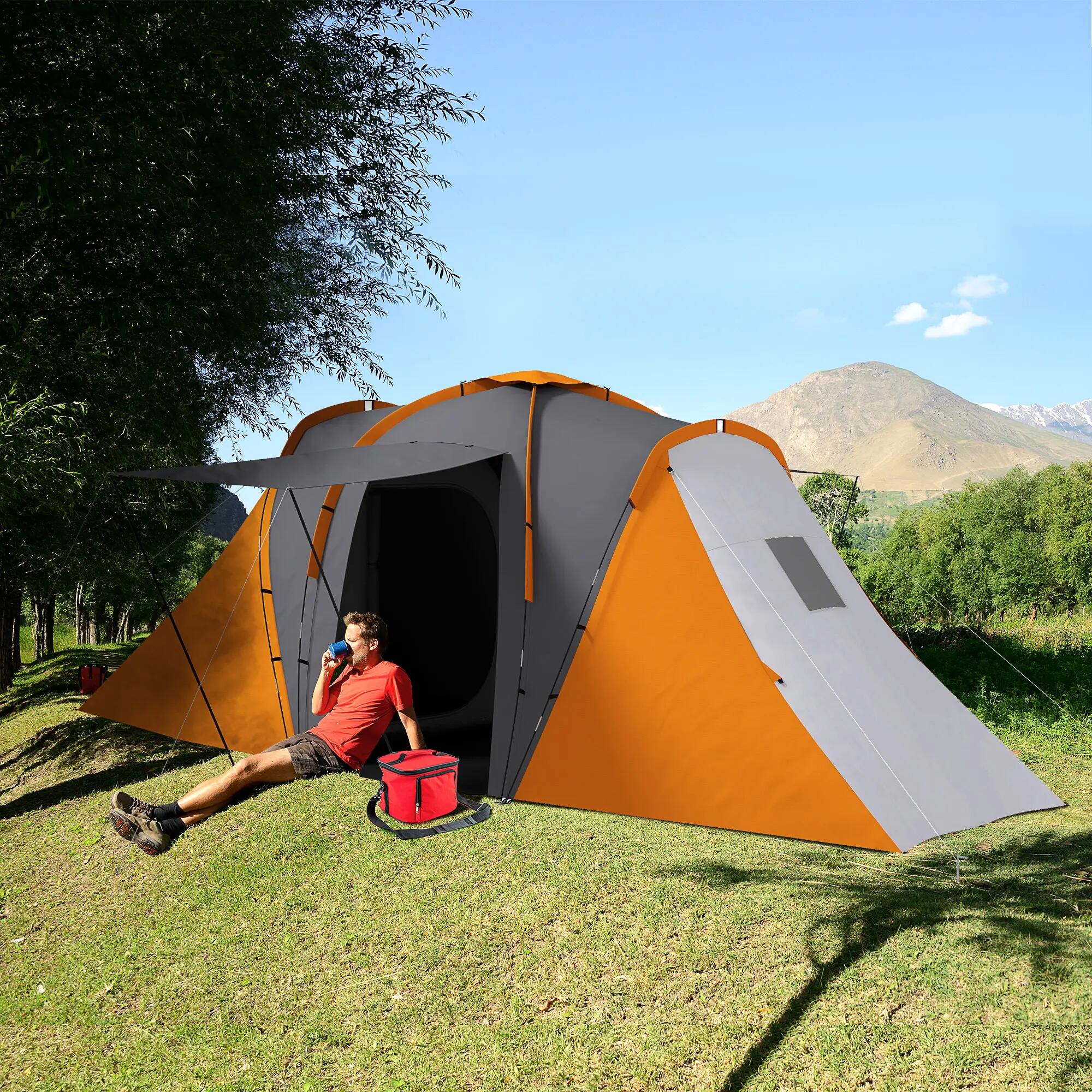 Tente tunnel - Plein air - 2 chambres - Gris/orange 3/6