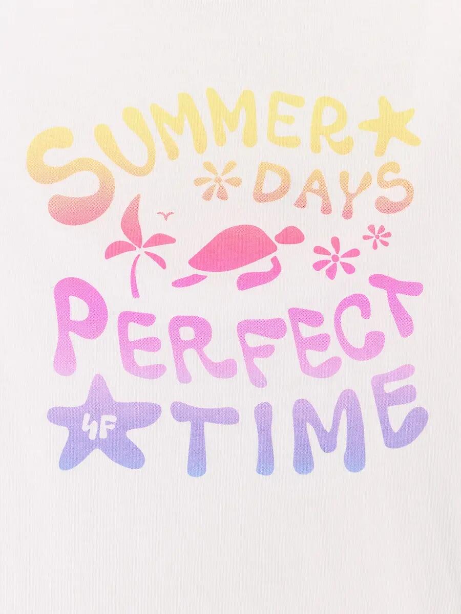 T-shirt regular z nadrukiem dziewczęcy 4F 4FJRSS26TTSHF3913 6/6