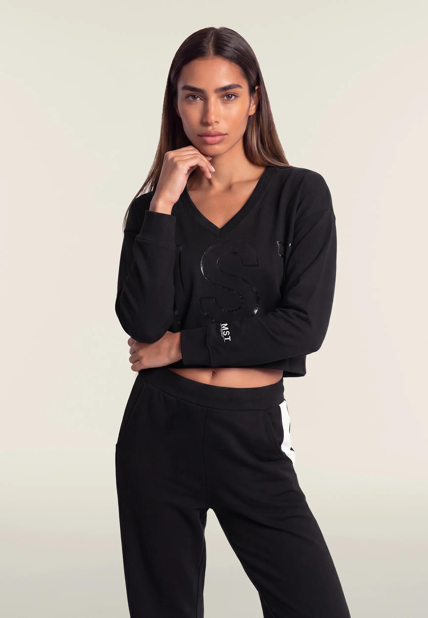 Felpa donna cropped scollo a V maxi stampa 2/6