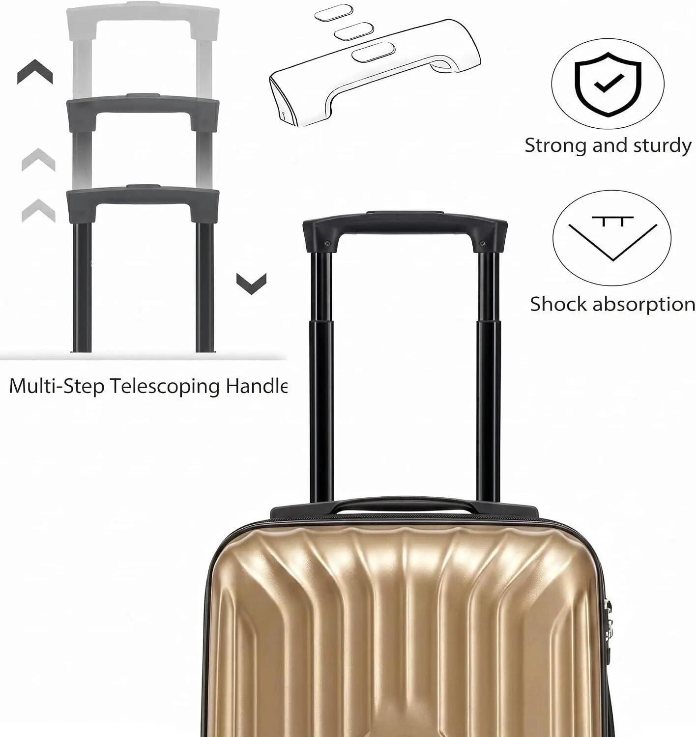 Maleta Equipaje de Mano 40x30x20cm (27L) Ruedas 360º Desmontables. ABS (Oro) 6/7