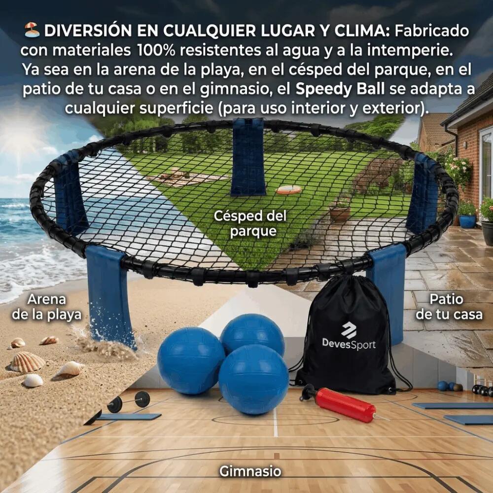 Speedy Ball - Jogo de Roundnet e Vólei com Rede de Ressalto (Ø 90 cm) para Praia 4/5