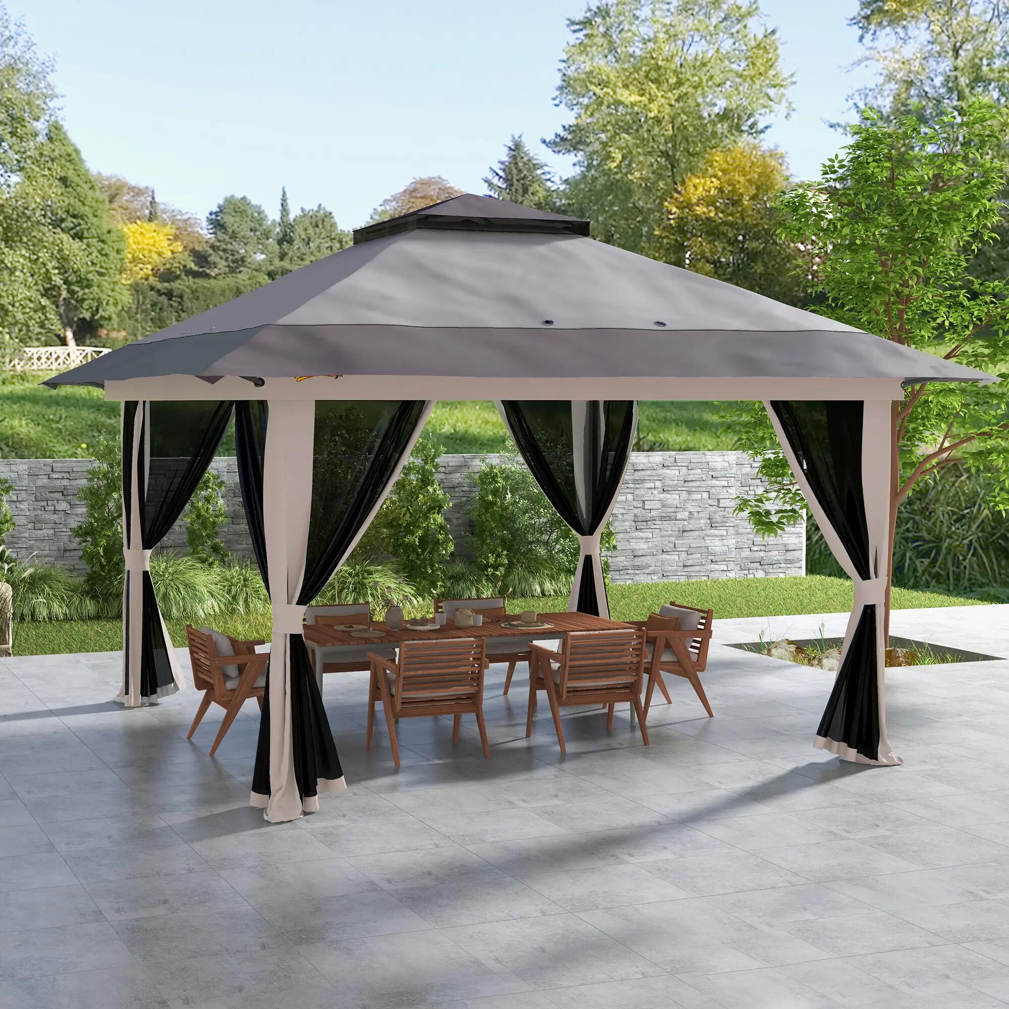Carpa Plegable Outsunny 4x4x2,8 m Gris Claro 2/6