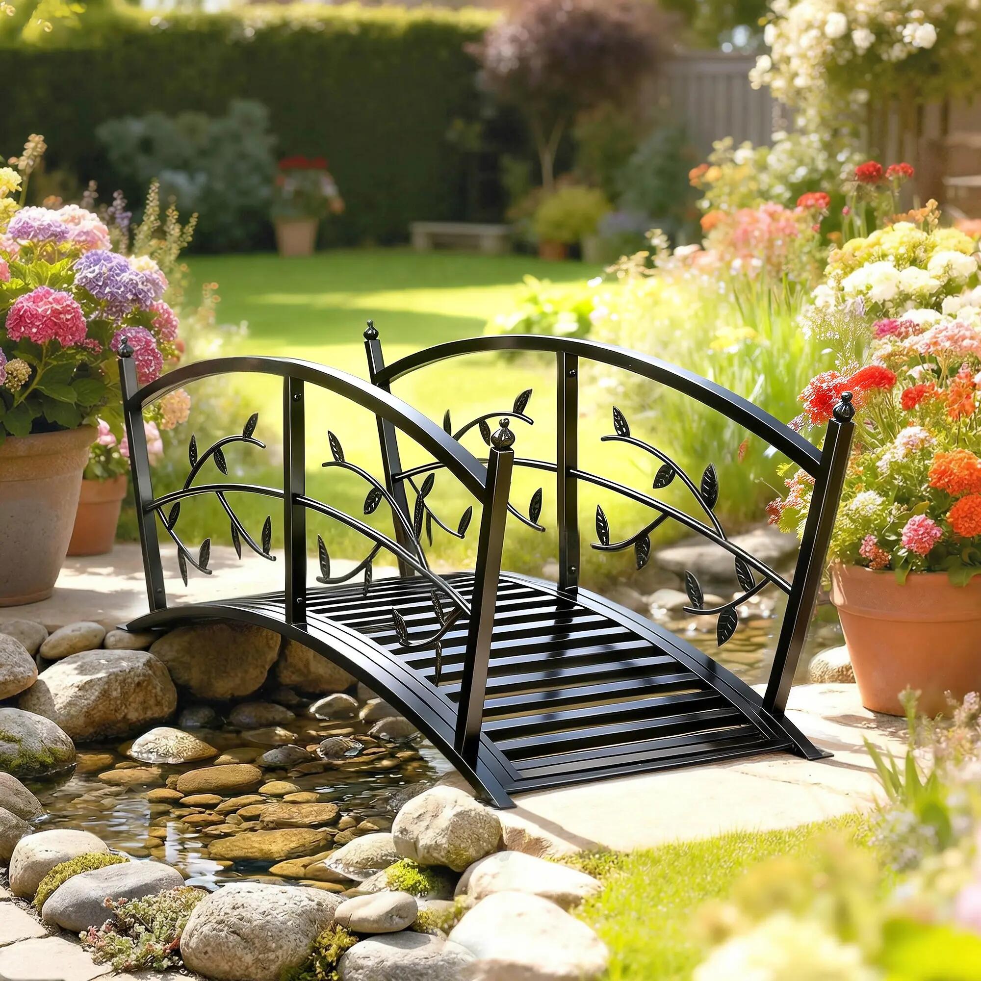 Puente de jardín metálico 1,2 m negro 2/5