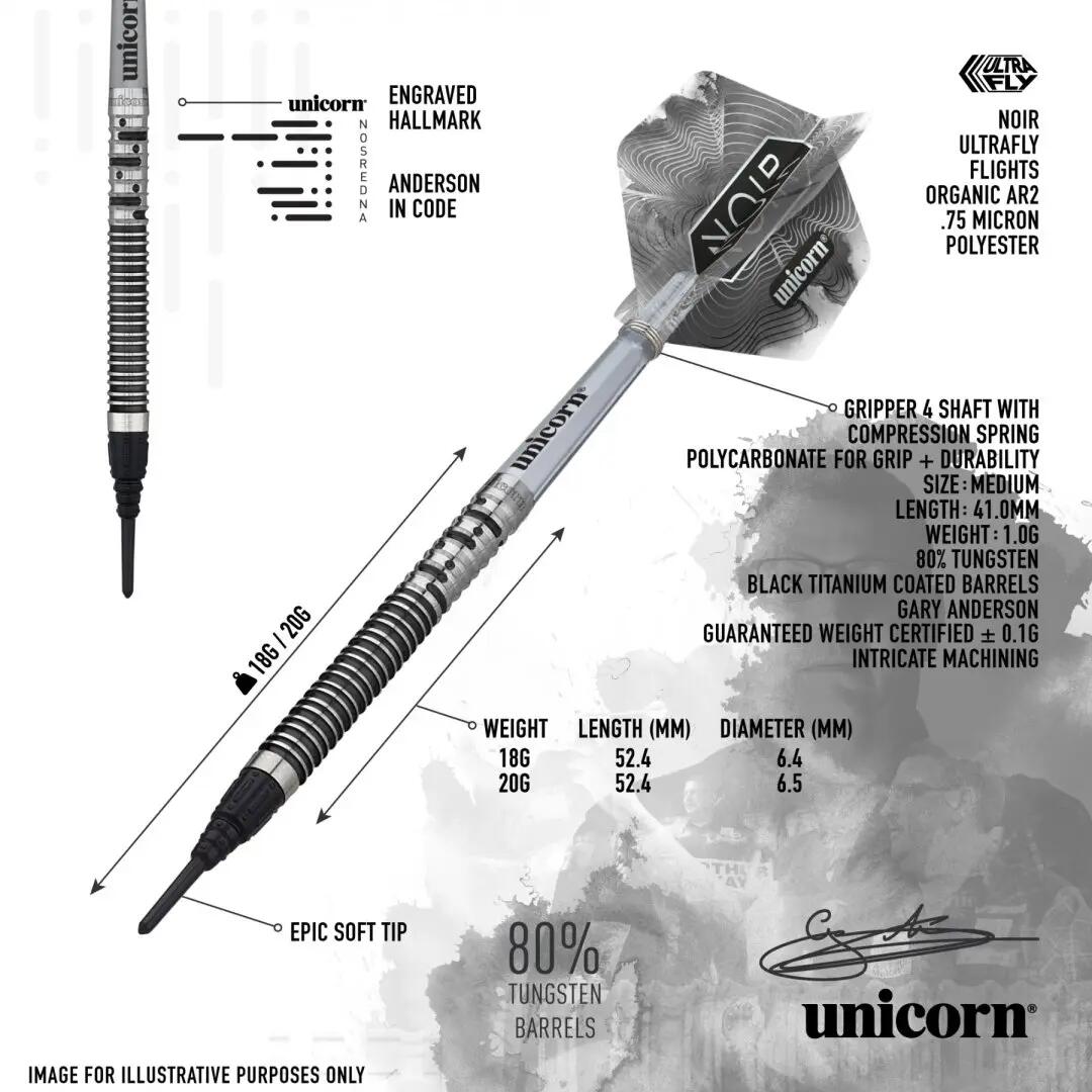 Noir Gary Anderson Phase 5 80% Tungsten Softtip Dartpijlen 6/8