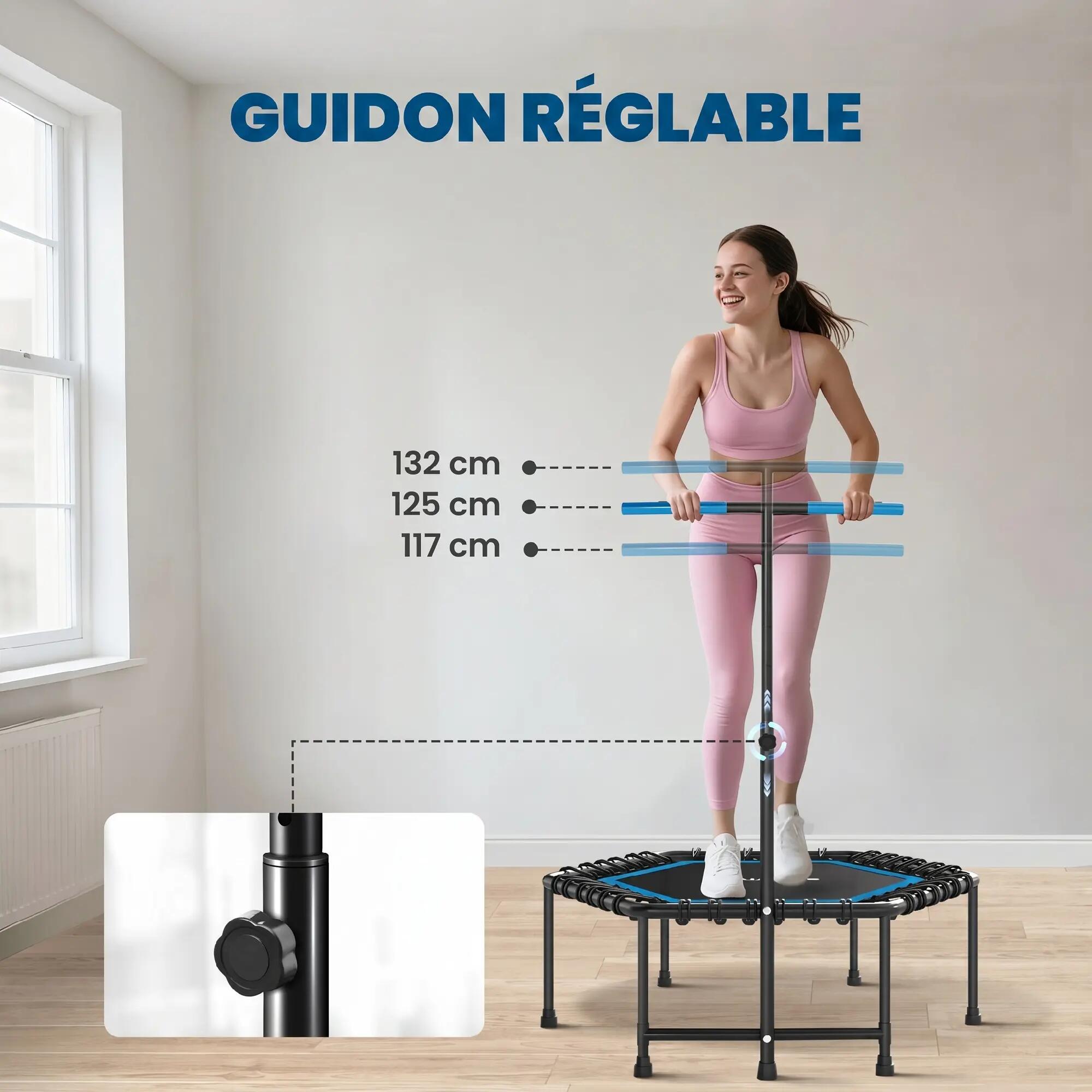 Trampoline de fitness 114 cm, cordes élastiques, poignée réglable 3 positions, t 6/9
