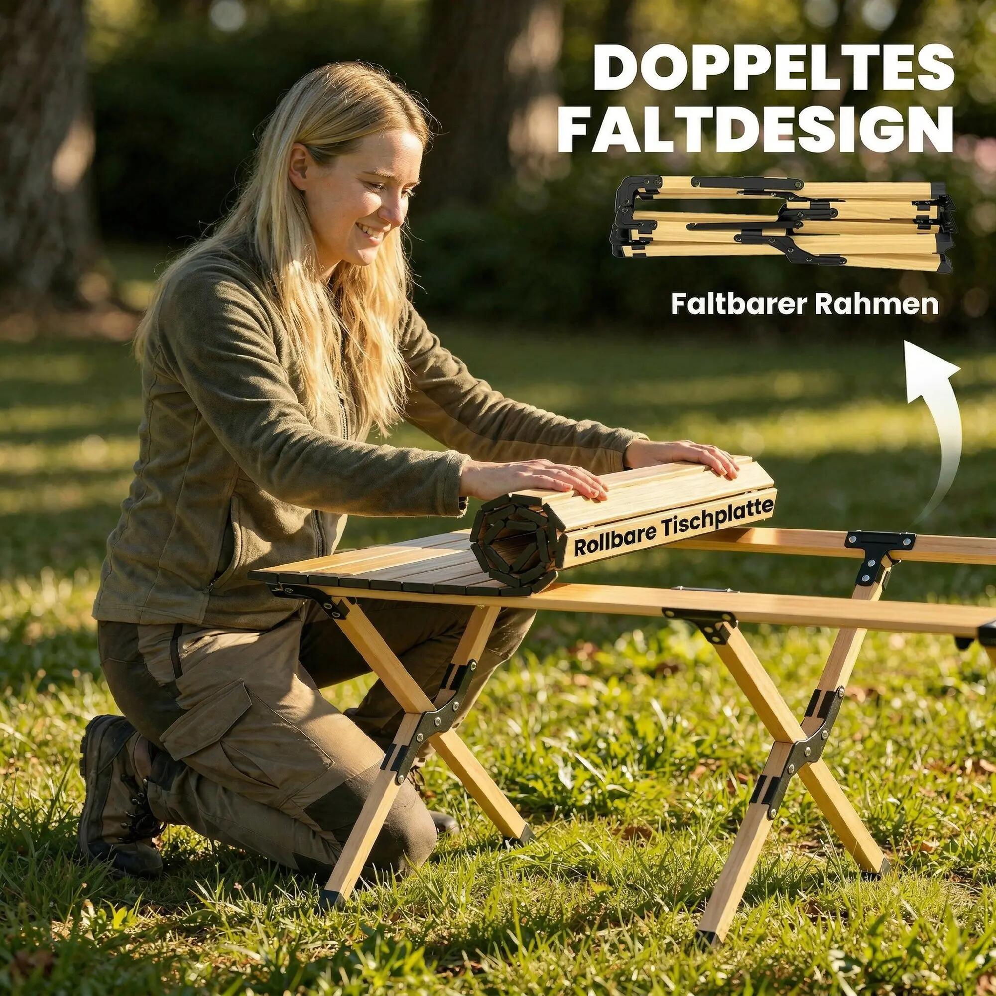 table pliante - camping - rectangulaire aspect bois - double pliage - naturel 6/6