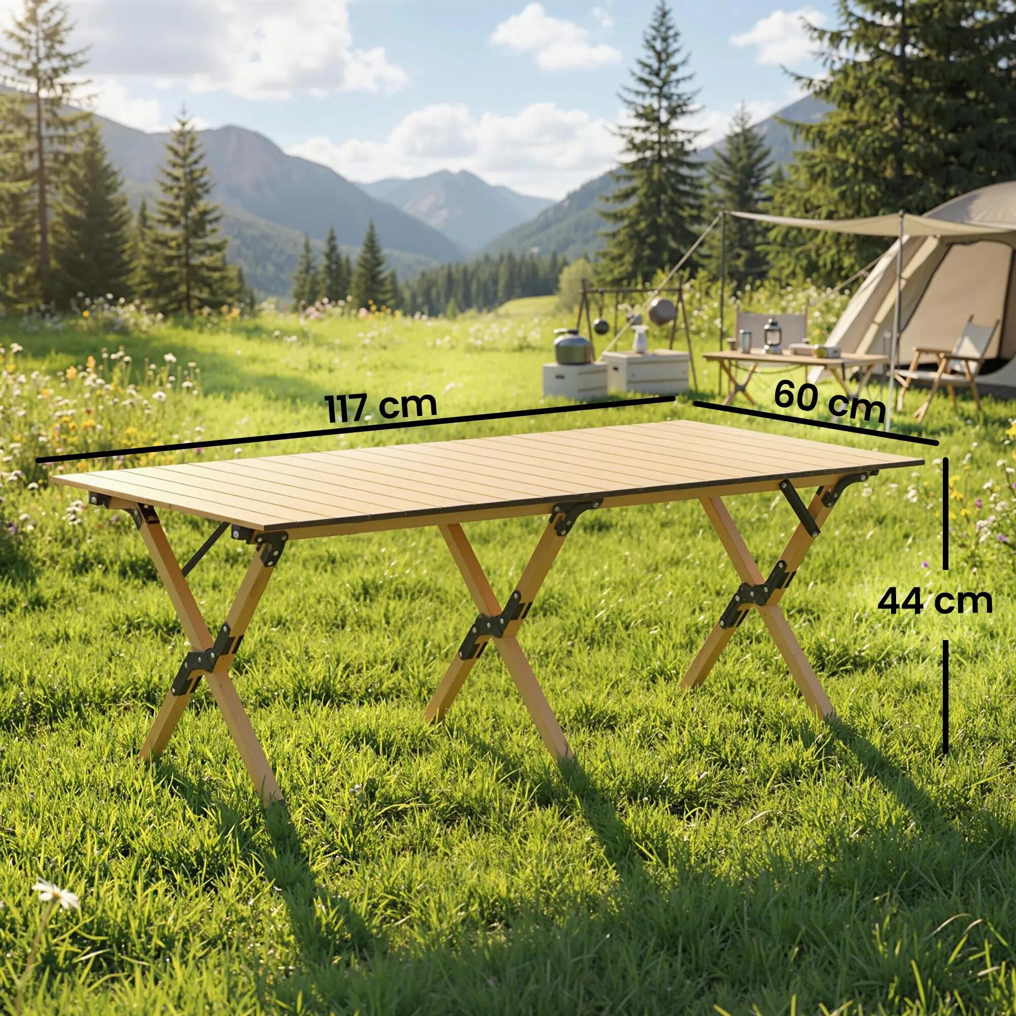table pliante - camping - rectangulaire aspect bois - double pliage - naturel 5/6