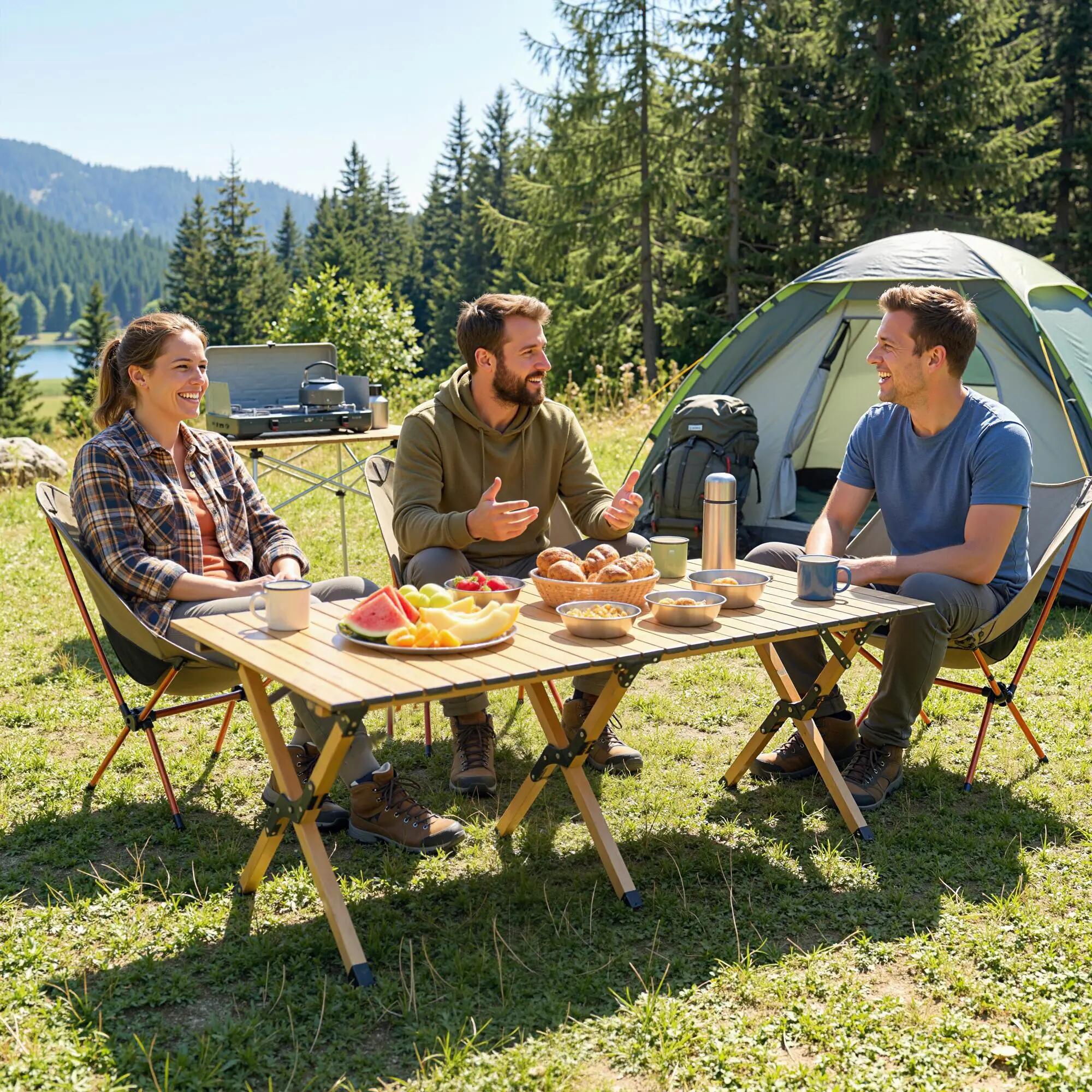 table pliante - camping - rectangulaire aspect bois - double pliage - naturel 3/6